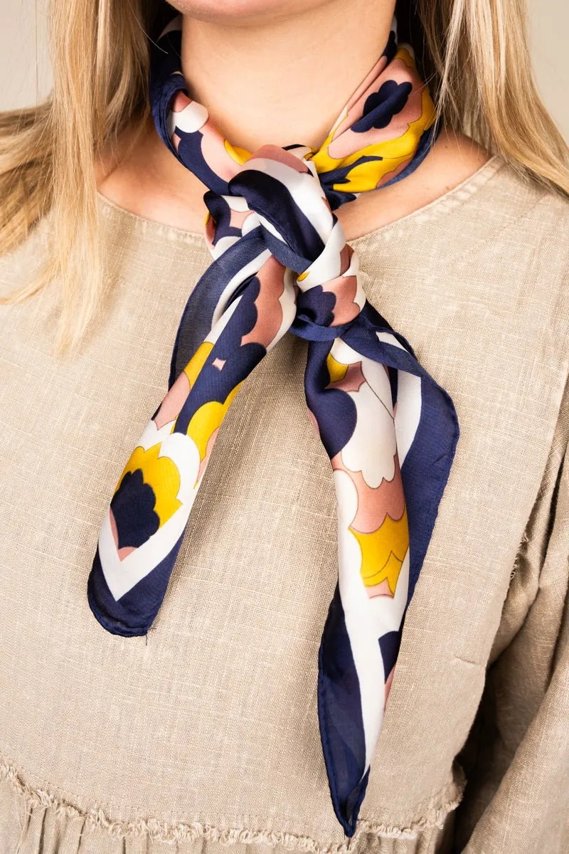 Groovy Boho Floral Navy Polyester Scarf