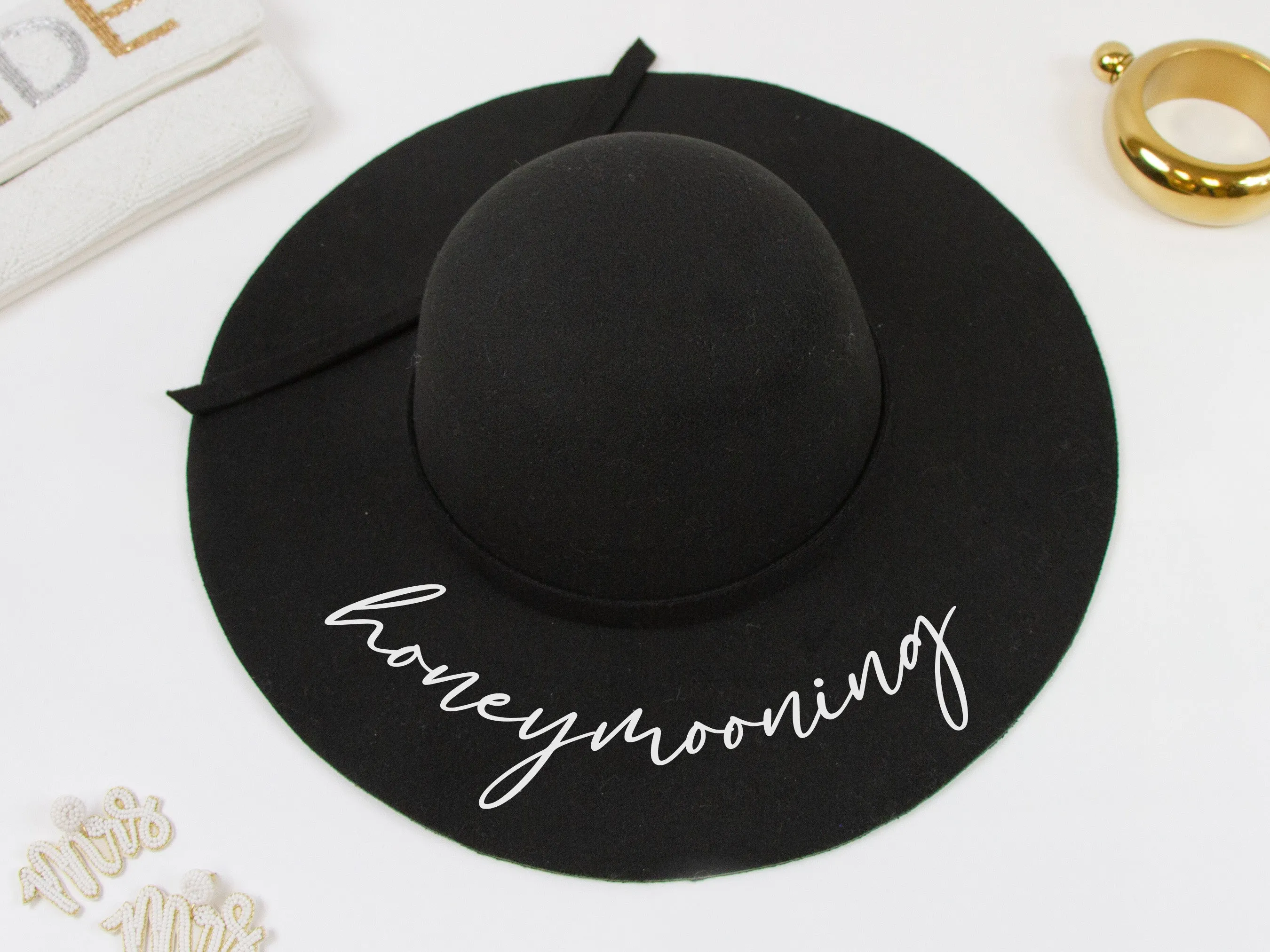 Honeymooning Black Felt Floppy Hat