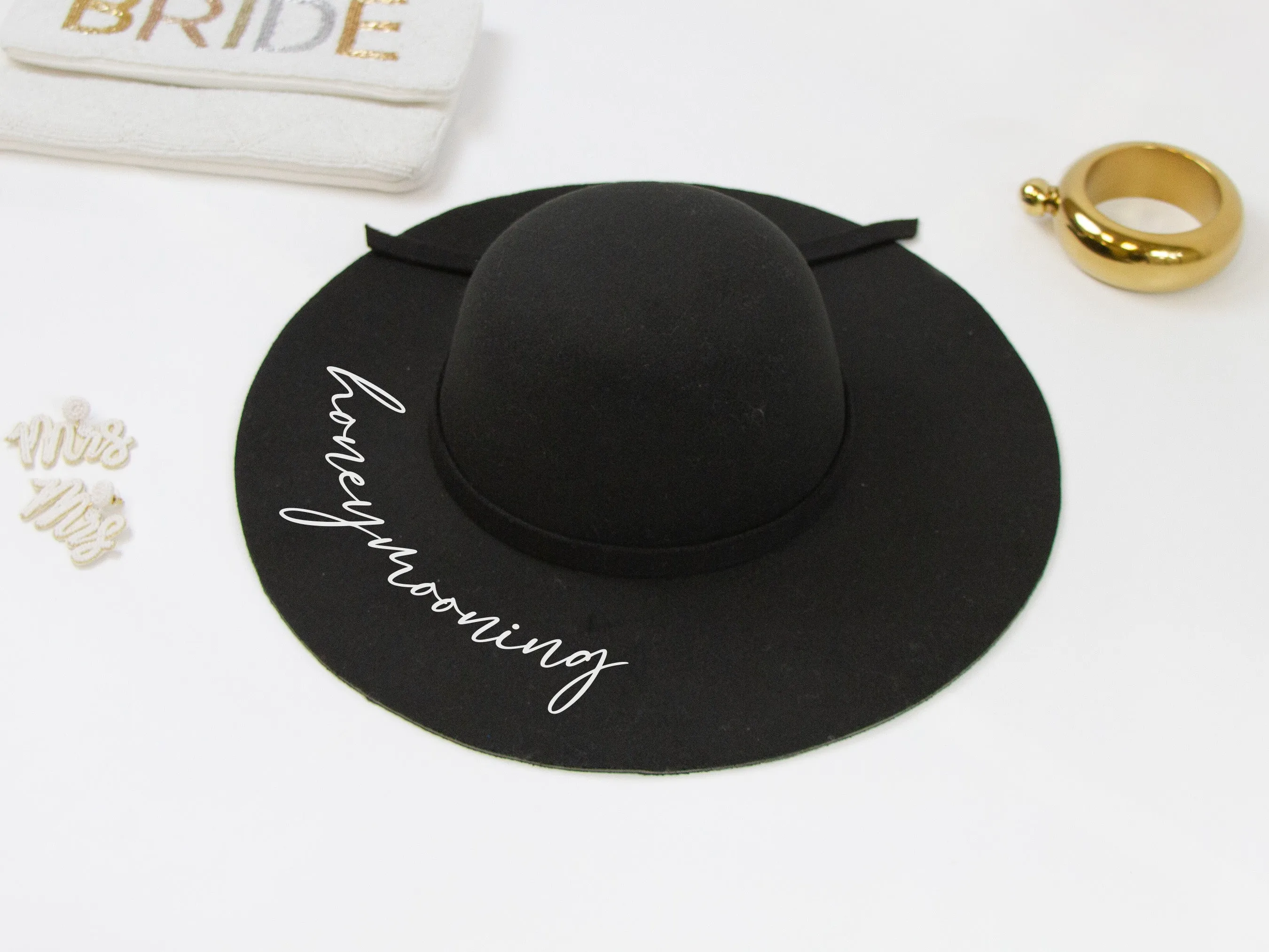 Honeymooning Black Felt Floppy Hat