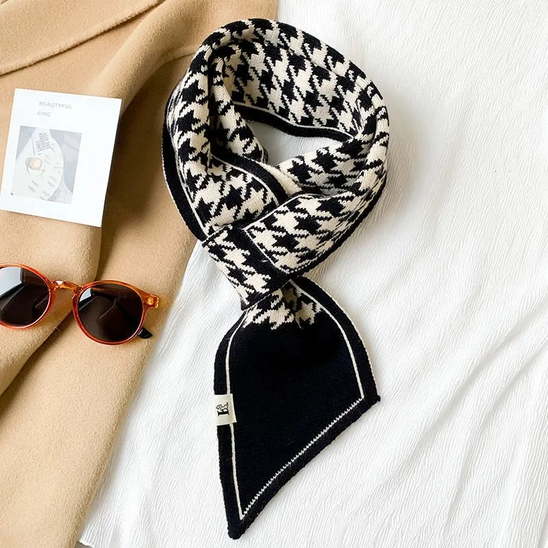 Houndstooth Small Scarf Women's Autumn And Winter Korean Style Versatile  Trendy Thick Warm Decorative Neck Protection Scarf Scarf Scarf