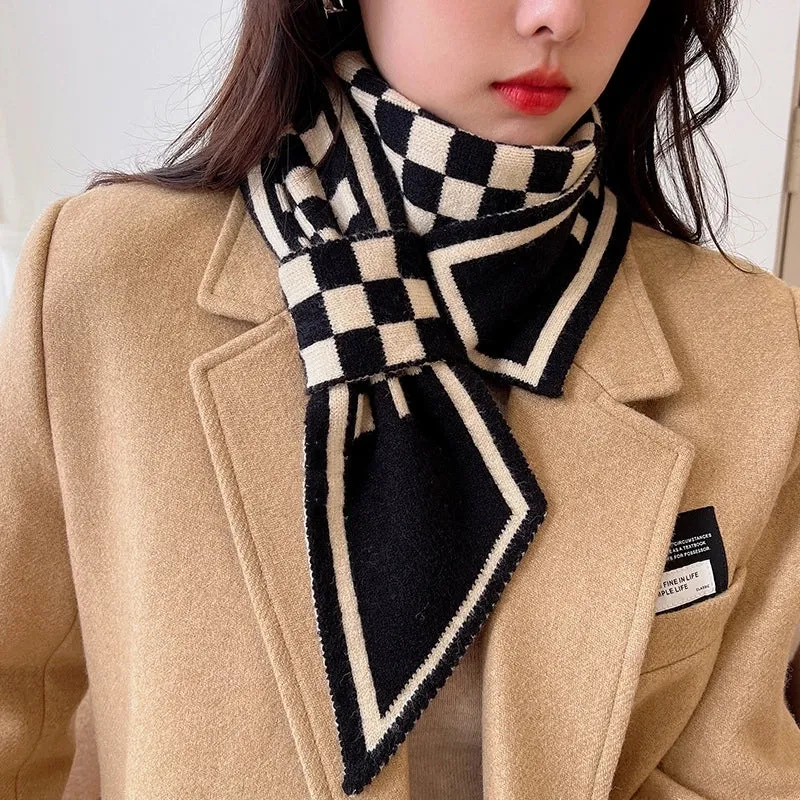 Houndstooth Small Scarf Women's Autumn And Winter Korean Style Versatile  Trendy Thick Warm Decorative Neck Protection Scarf Scarf Scarf