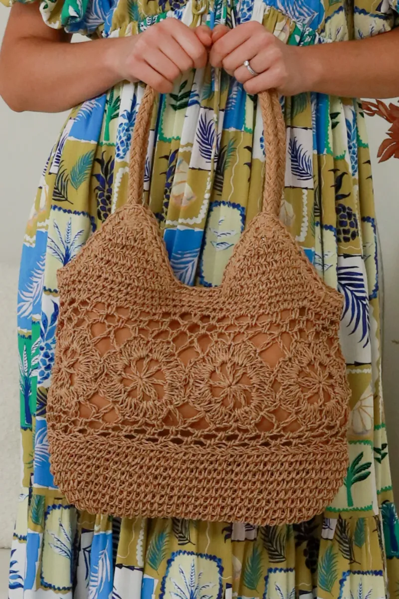 Isabella Boho Fina Straw Natural Beach Bag