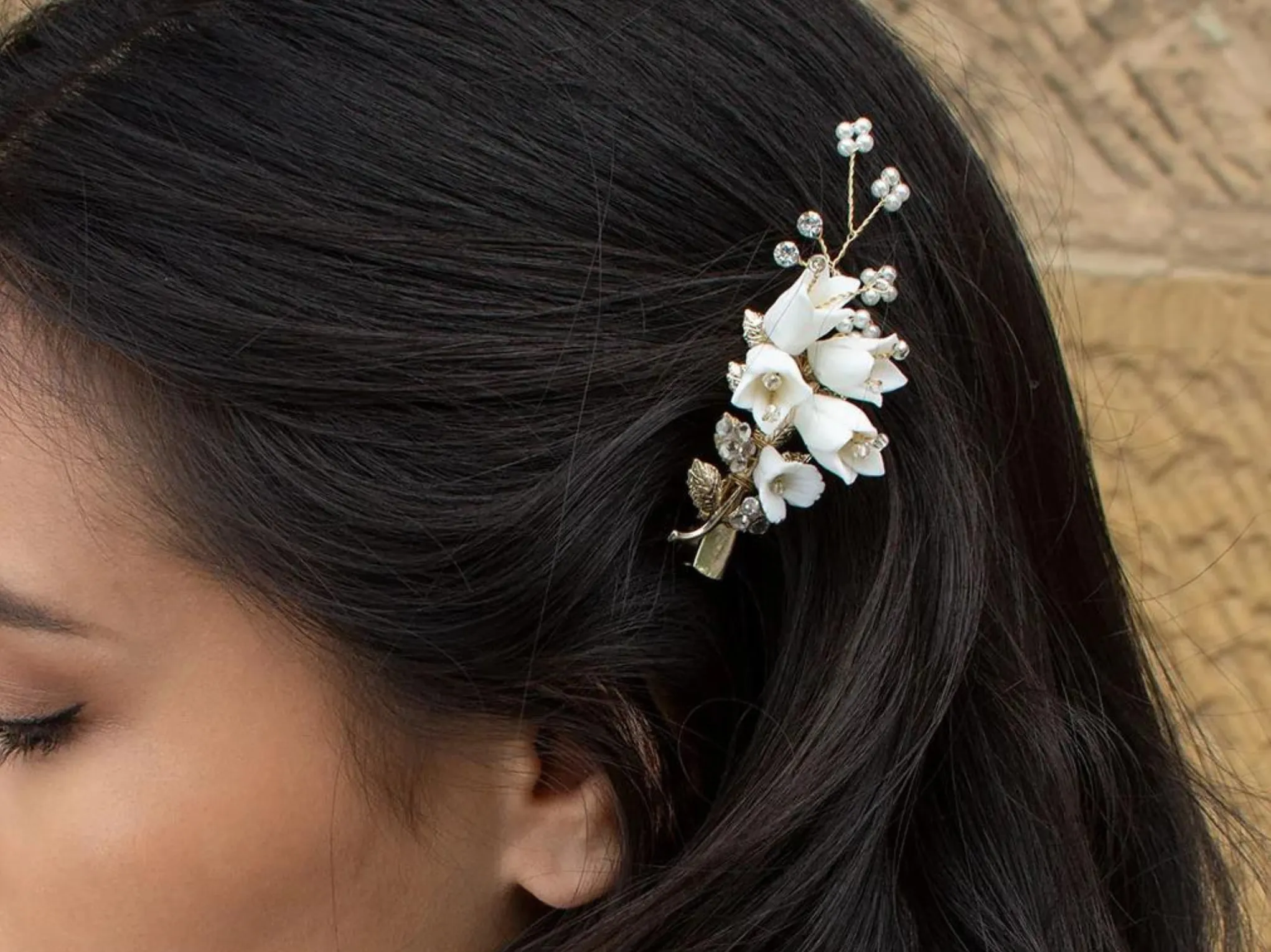 Millicent - Dainty Porcelain Flower Pearl Bridal Hair Clip