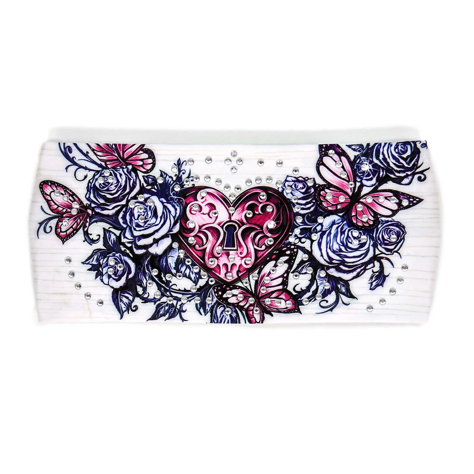 Milwaukee Leather | Bling Designed Wide Headbands-Headwraps for Women Biker Bandana with Heart Lock White - MLA8026