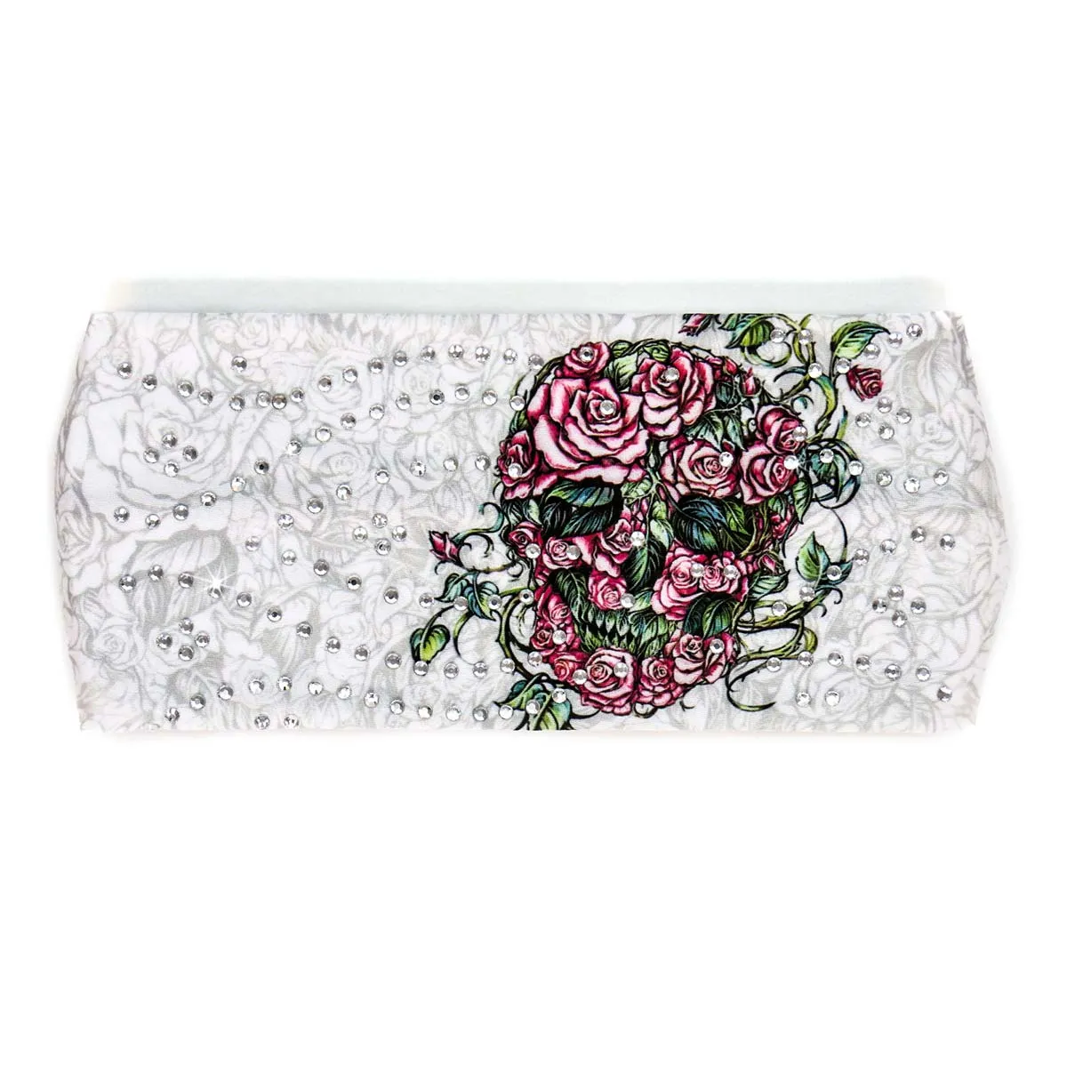 Milwaukee Leather | Bling Designed Wide Headbands-Headwraps for Women Biker Bandana with Rose Skull - MLA8038