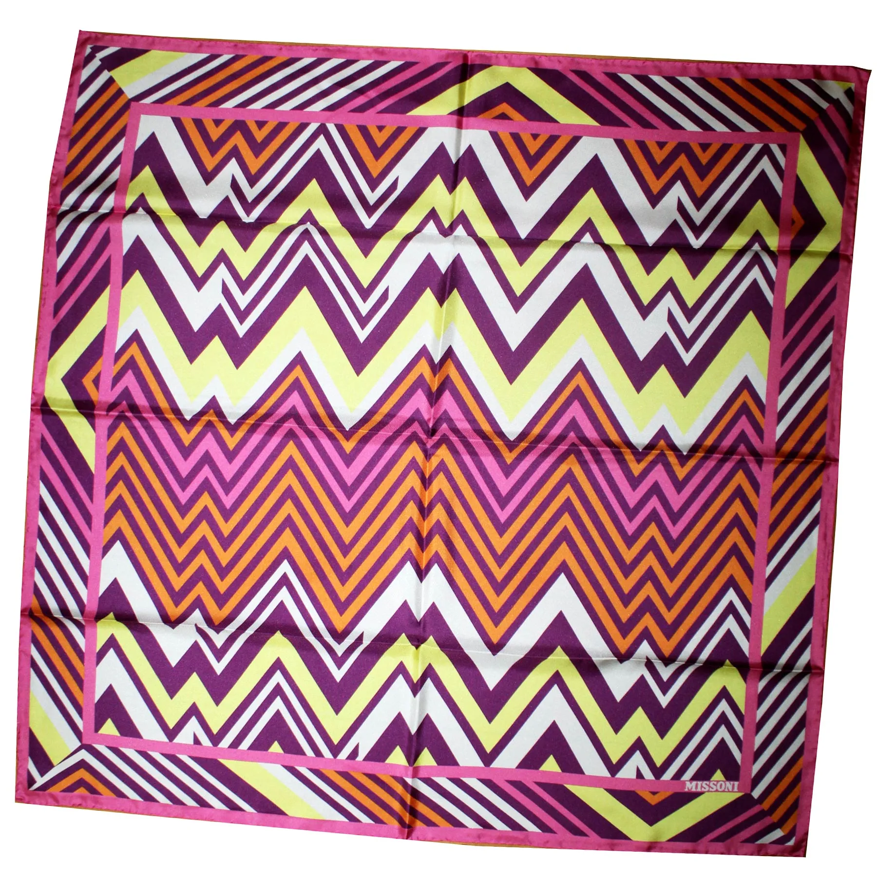 Missoni Silk Scarf Pink Purple Yellow Chevron - Twill Silk Square 36 Inch Foulard SALE