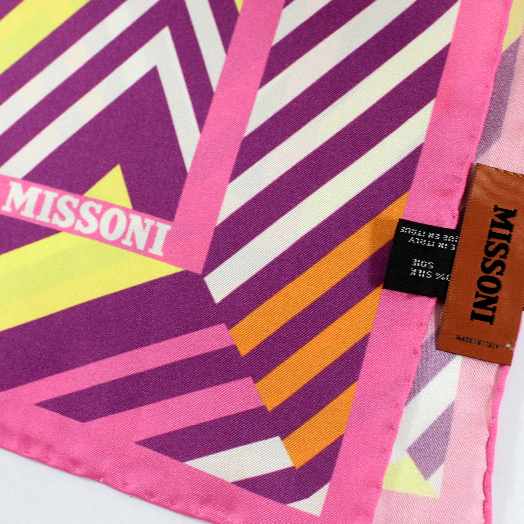 Missoni Silk Scarf Pink Purple Yellow Chevron - Twill Silk Square 36 Inch Foulard SALE