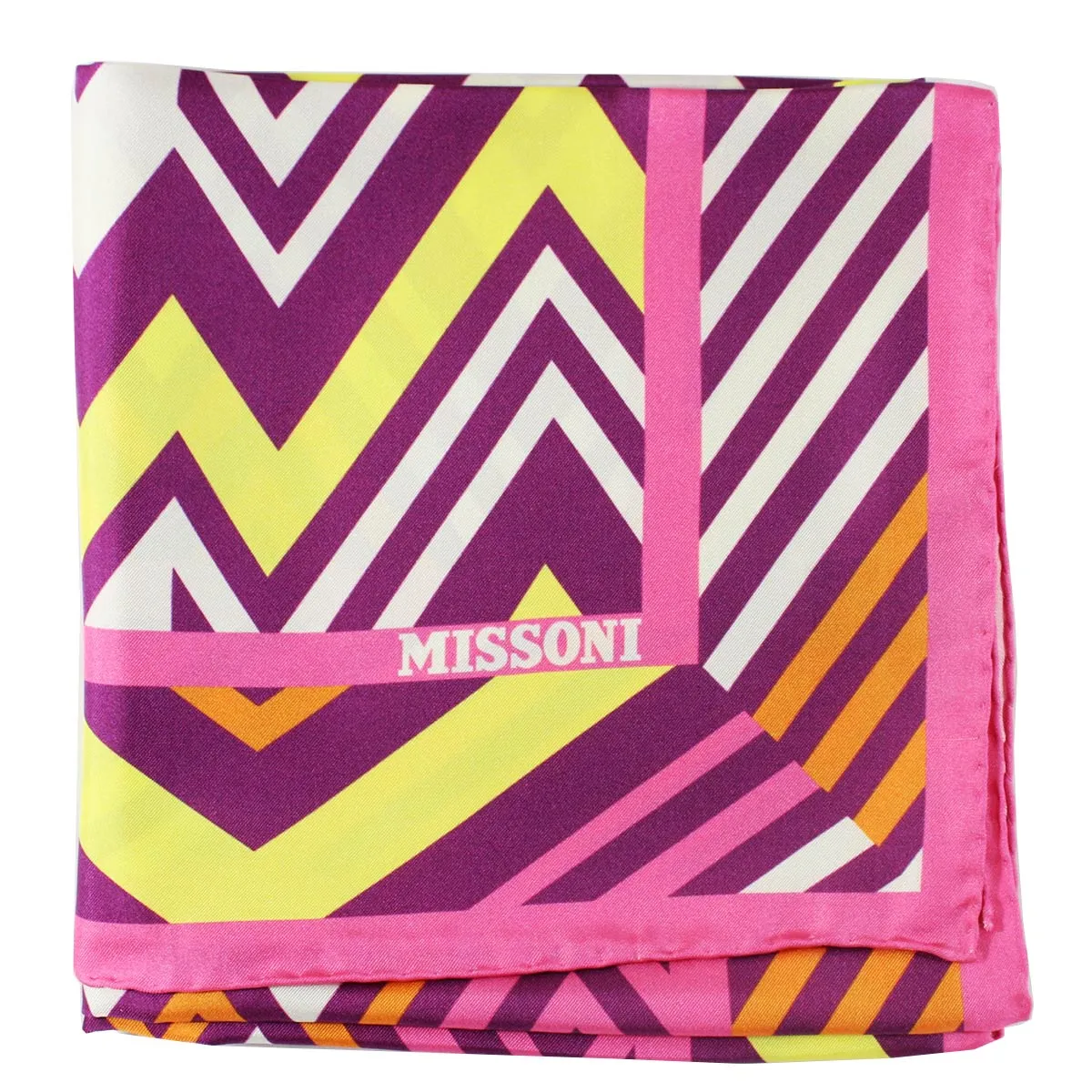 Missoni Silk Scarf Pink Purple Yellow Chevron - Twill Silk Square 36 Inch Foulard SALE