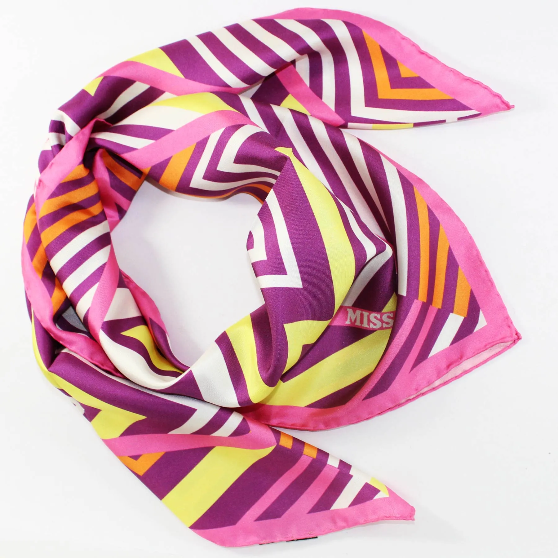 Missoni Silk Scarf Pink Purple Yellow Chevron - Twill Silk Square 36 Inch Foulard SALE