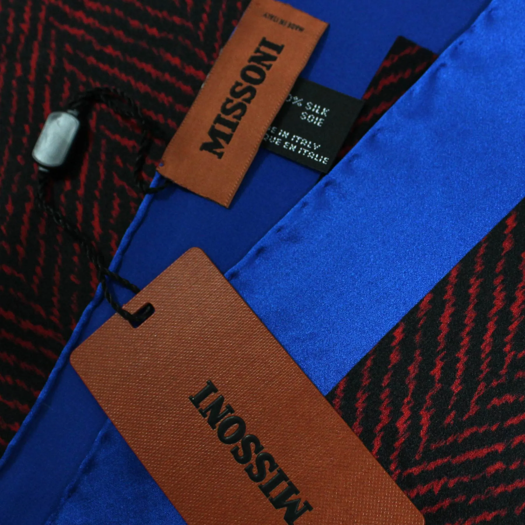 Missoni Small Silk Scarf Royal Blue Fire Red Black