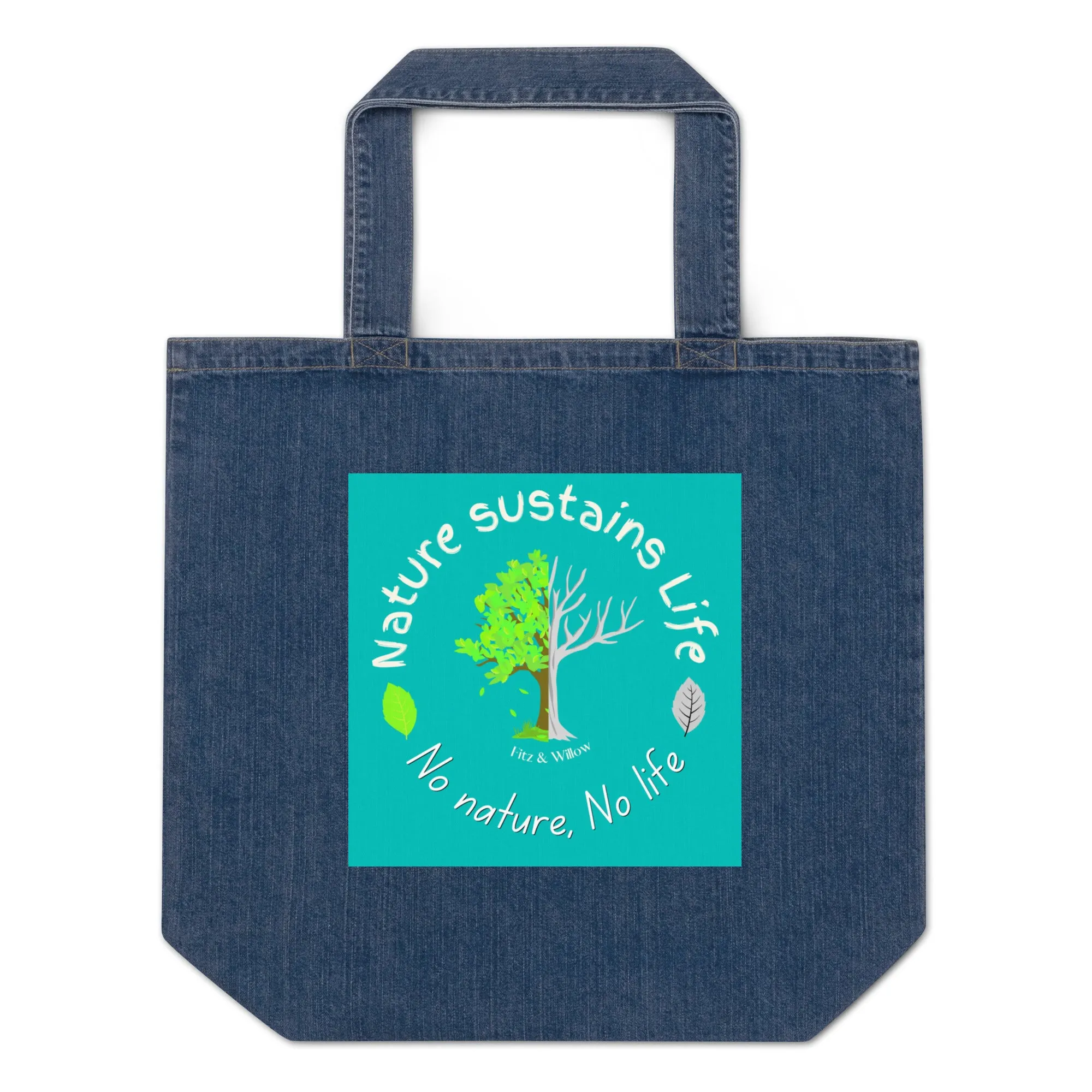 Nature is Life, Organic denim tote bag