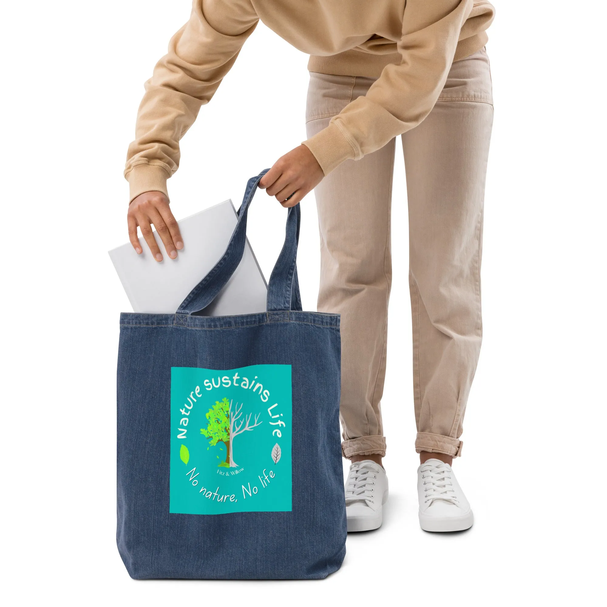 Nature is Life, Organic denim tote bag