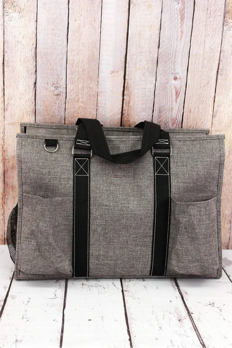 NGIL Steel Gray Crosshatch with Black Trim Large Organizer Tote