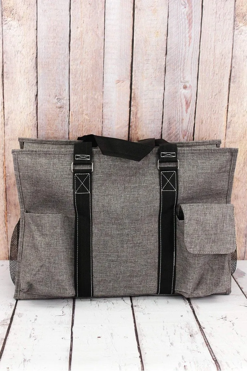 NGIL Steel Gray Crosshatch with Black Trim Large Organizer Tote