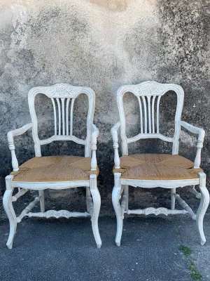 Pair of armchairs with straw seats