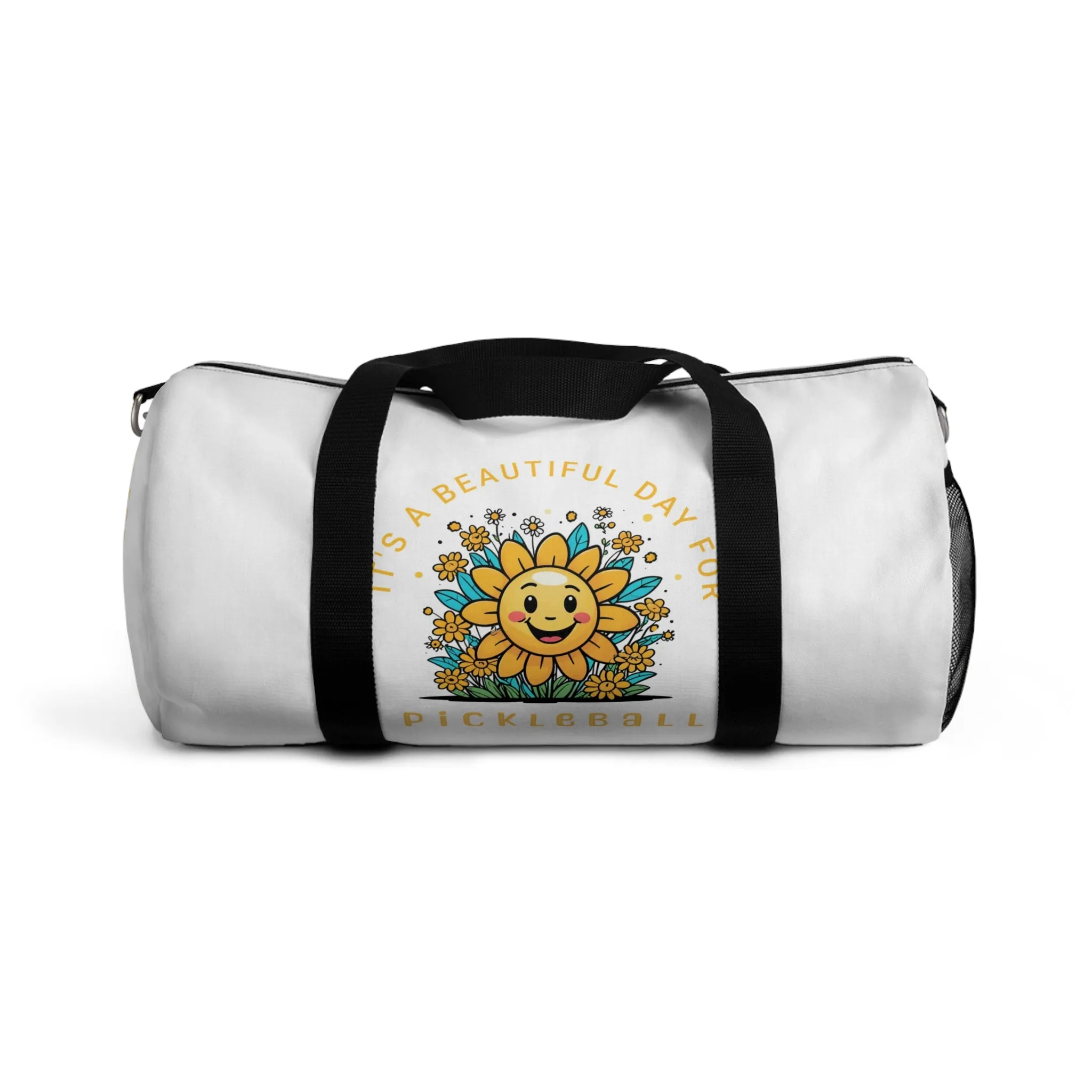 Pickleball Duffel Bag – ‘It’s a Perfect Day for Pickleball’ Sun and Flowers Design