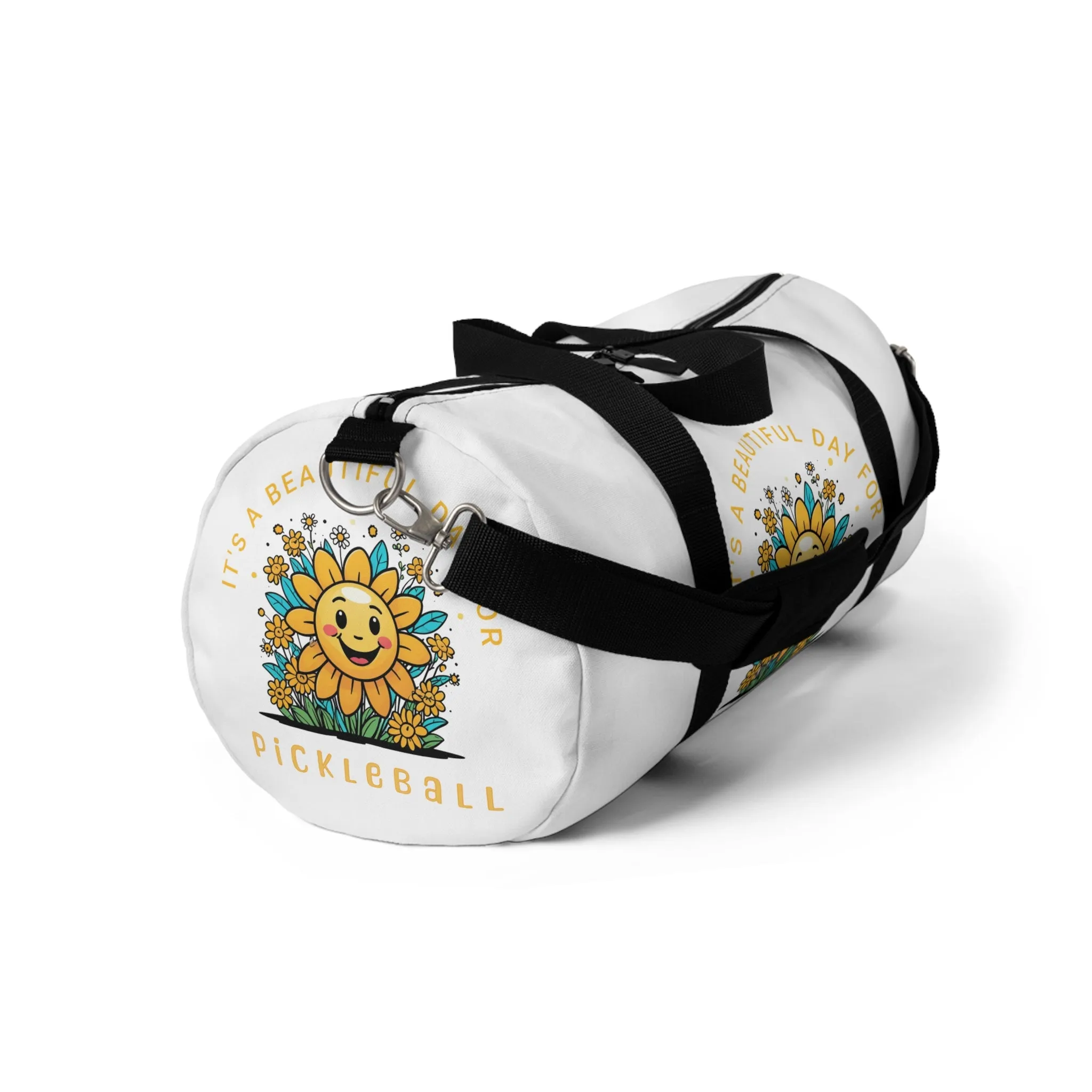 Pickleball Duffel Bag – ‘It’s a Perfect Day for Pickleball’ Sun and Flowers Design