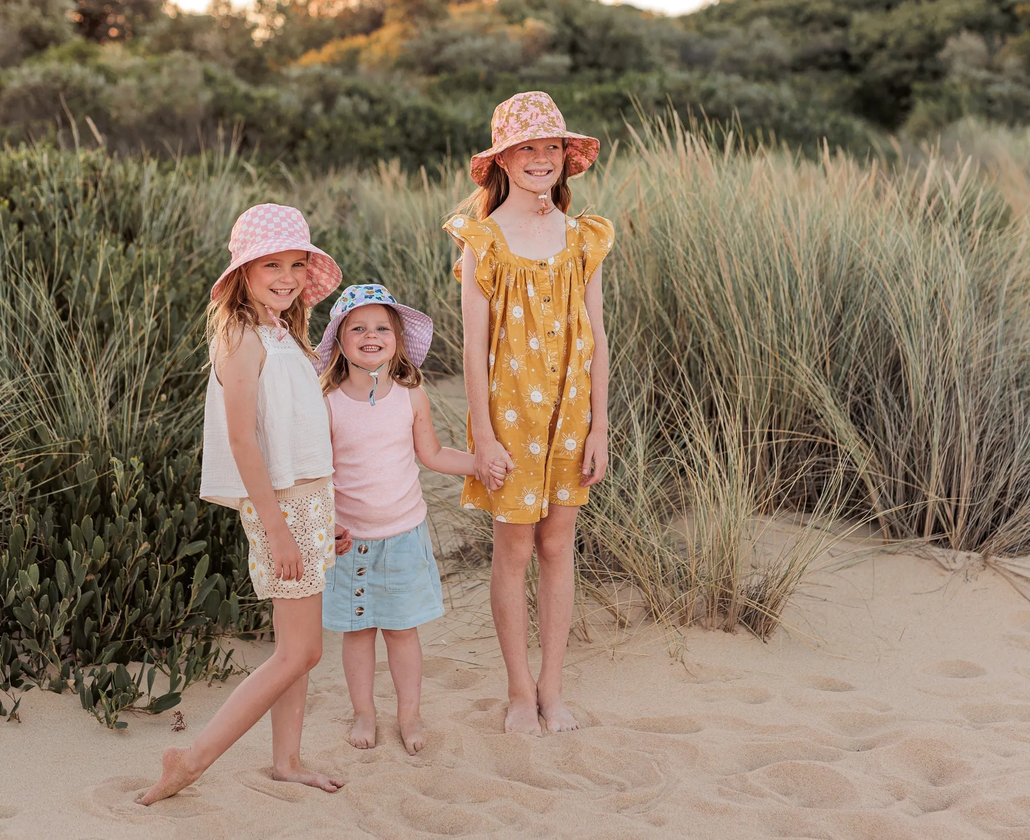 Pink Checks Broad Brim Bucket Hat