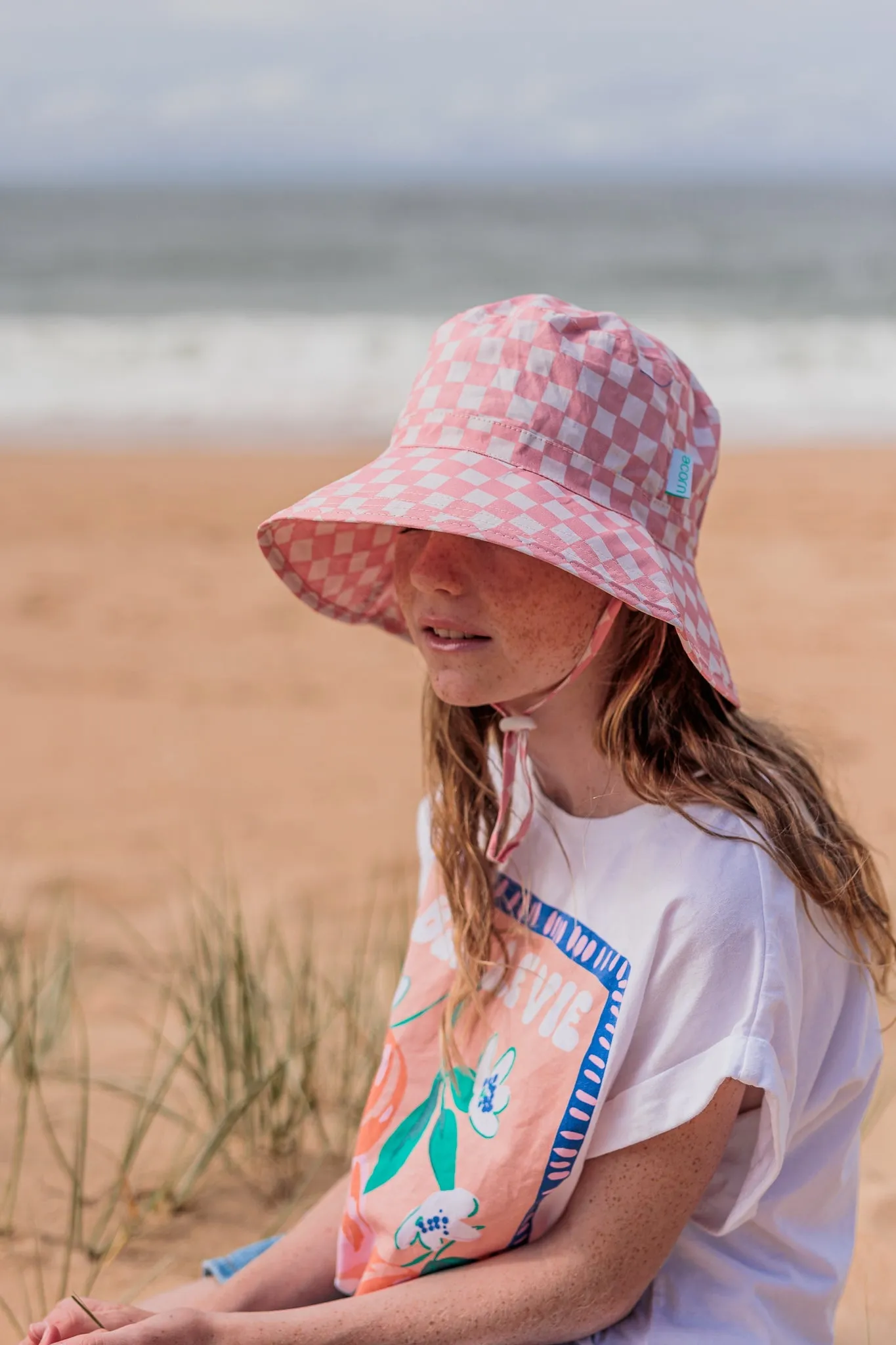 Pink Checks Broad Brim Bucket Hat