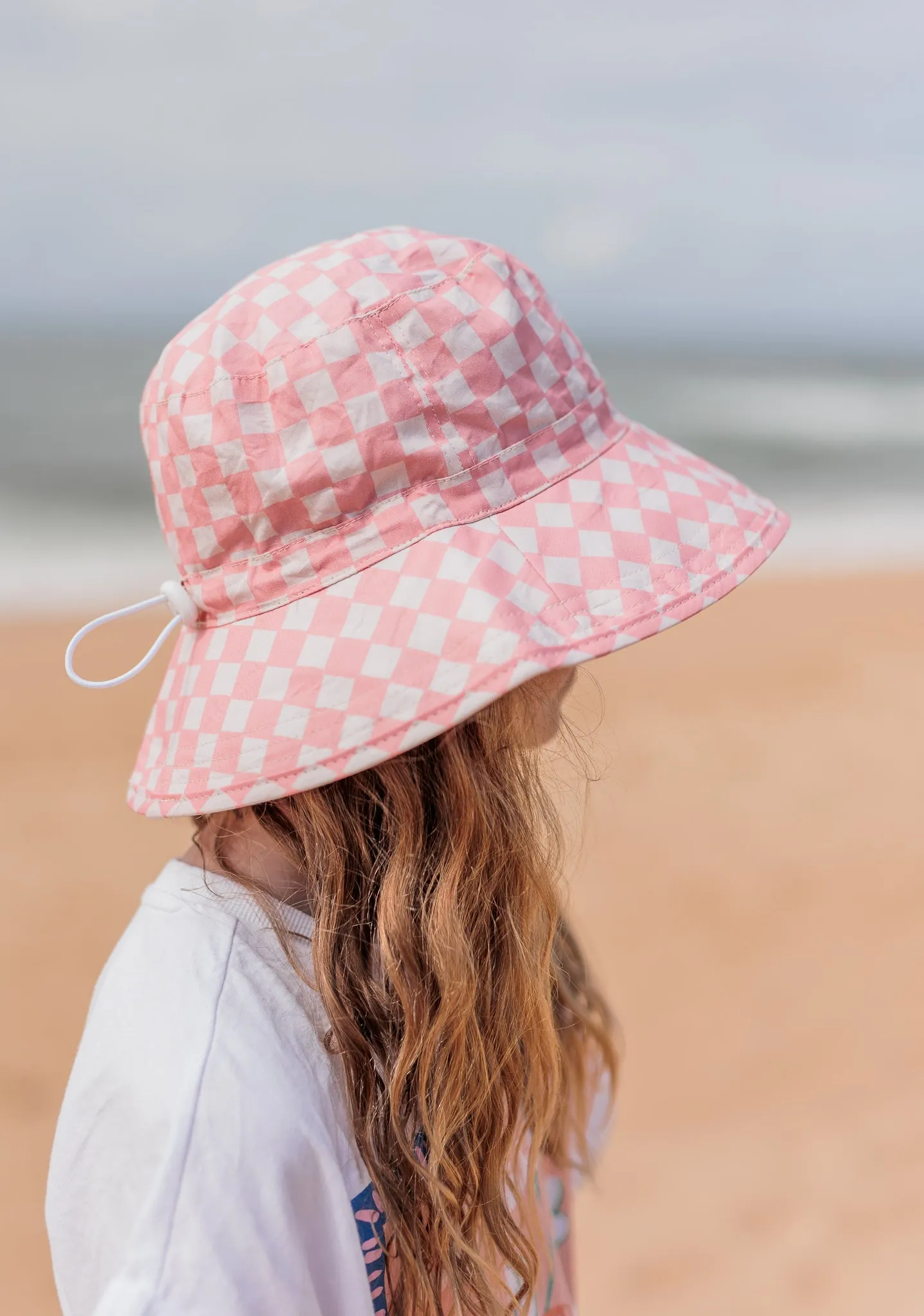 Pink Checks Broad Brim Bucket Hat