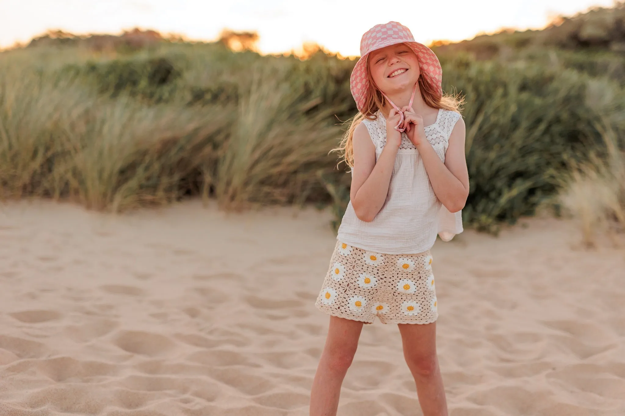 Pink Checks Broad Brim Bucket Hat