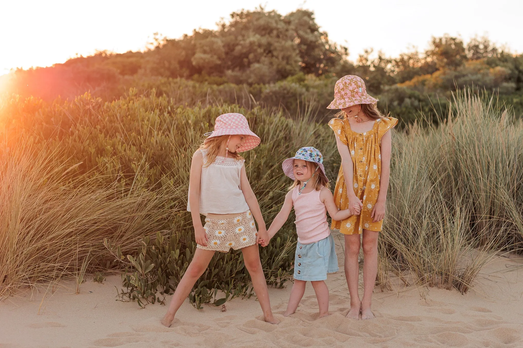 Pink Checks Broad Brim Bucket Hat