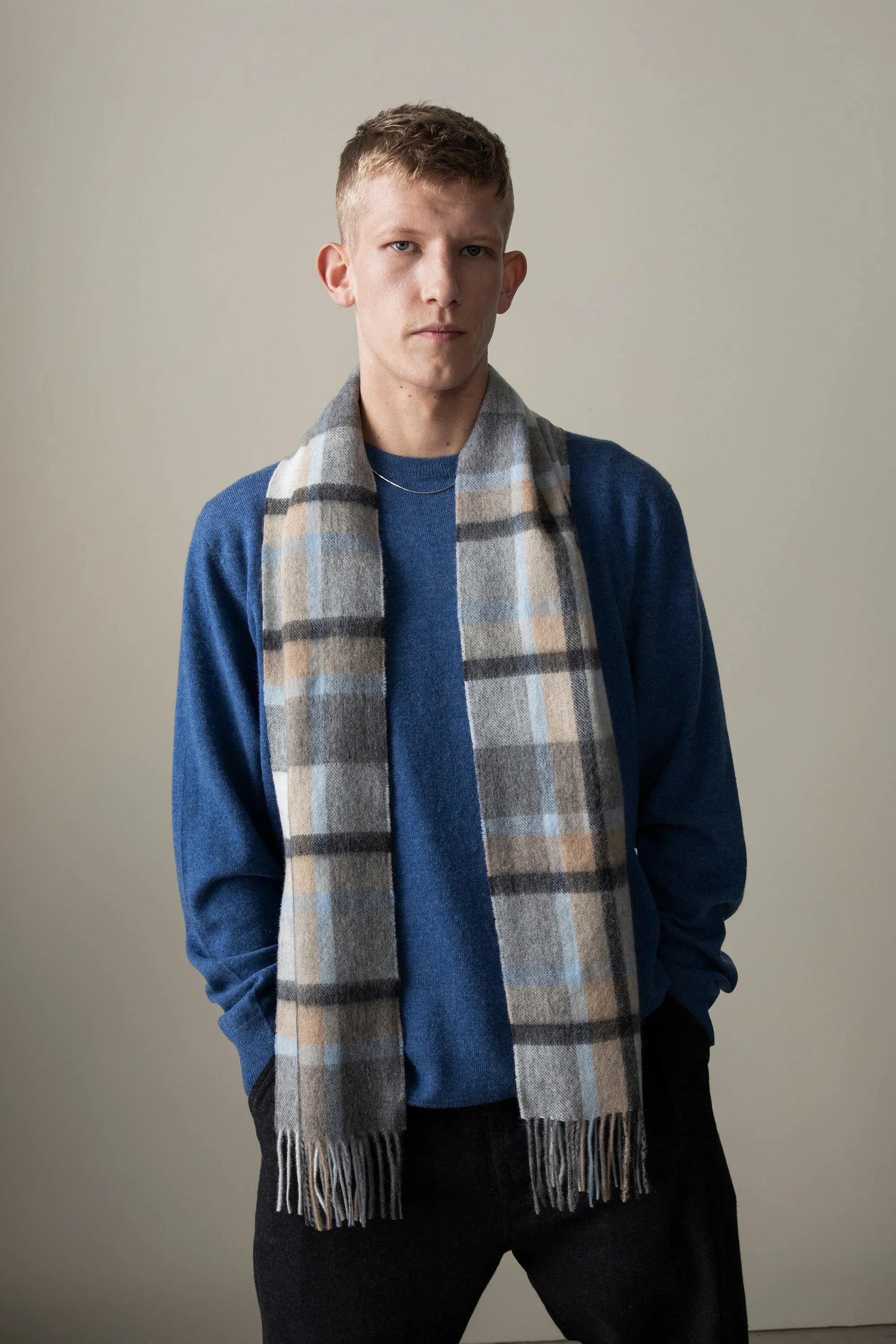 Princeton Check Lambswool Scarf - Blue