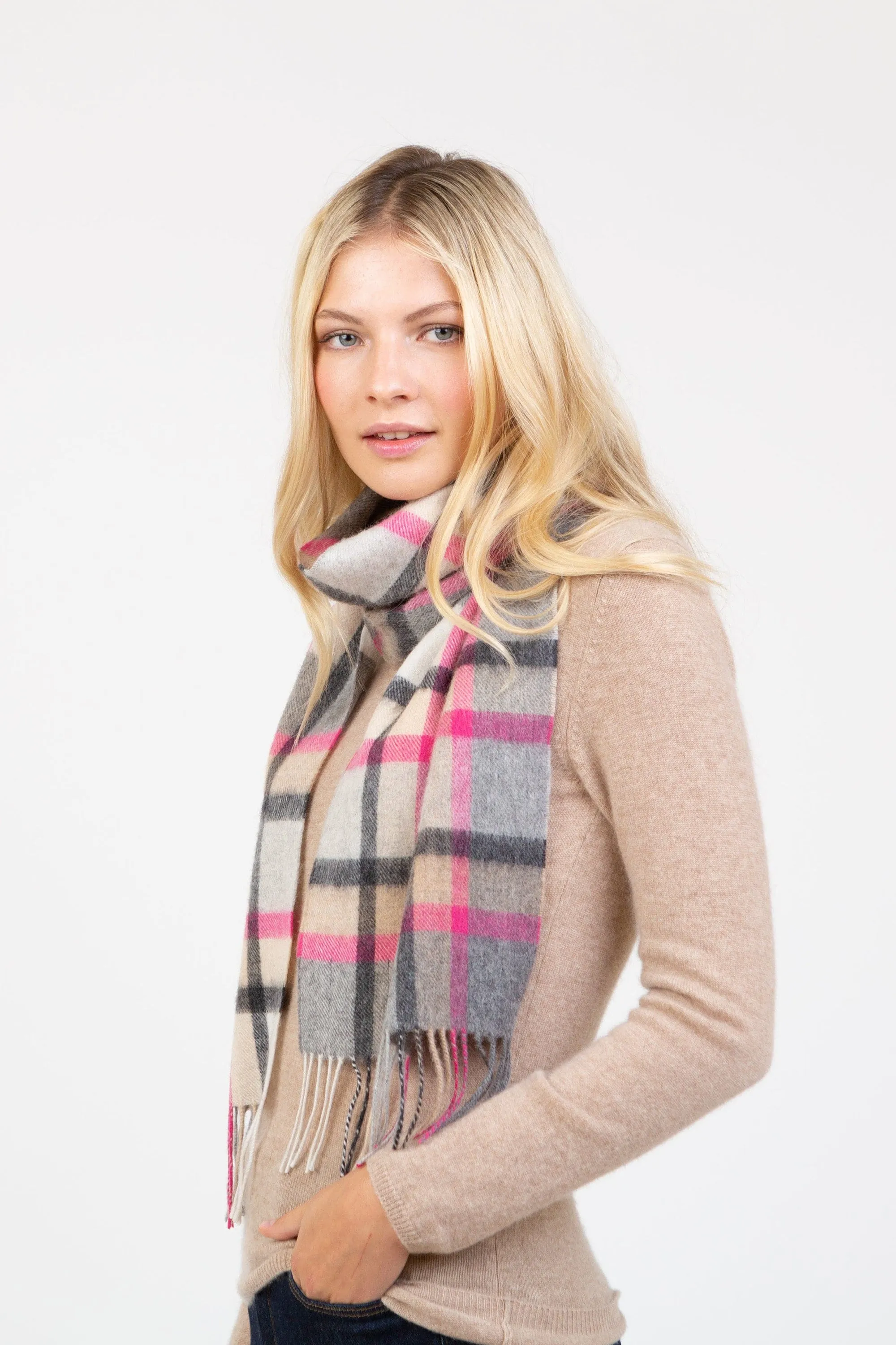 Princeton Check Lambswool Scarf - Pink