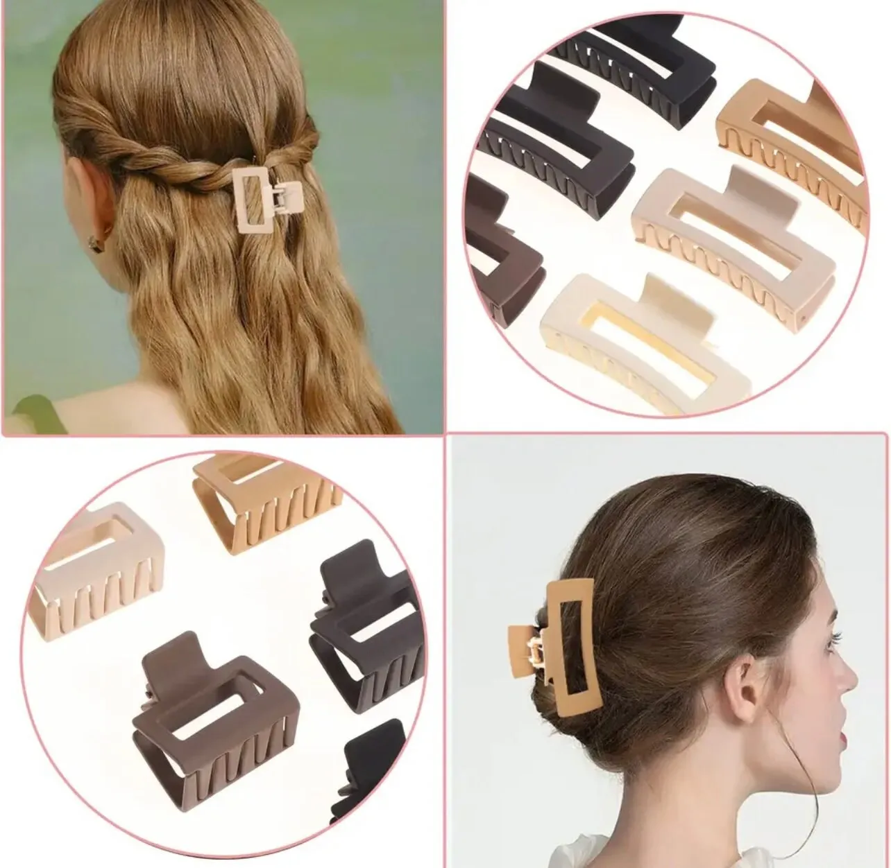 Rectangle Hair Non-slip Matte Large &Medium 2 Pairs  Claw  Clips for Women,Strong Hold jaw clip Thick Thin