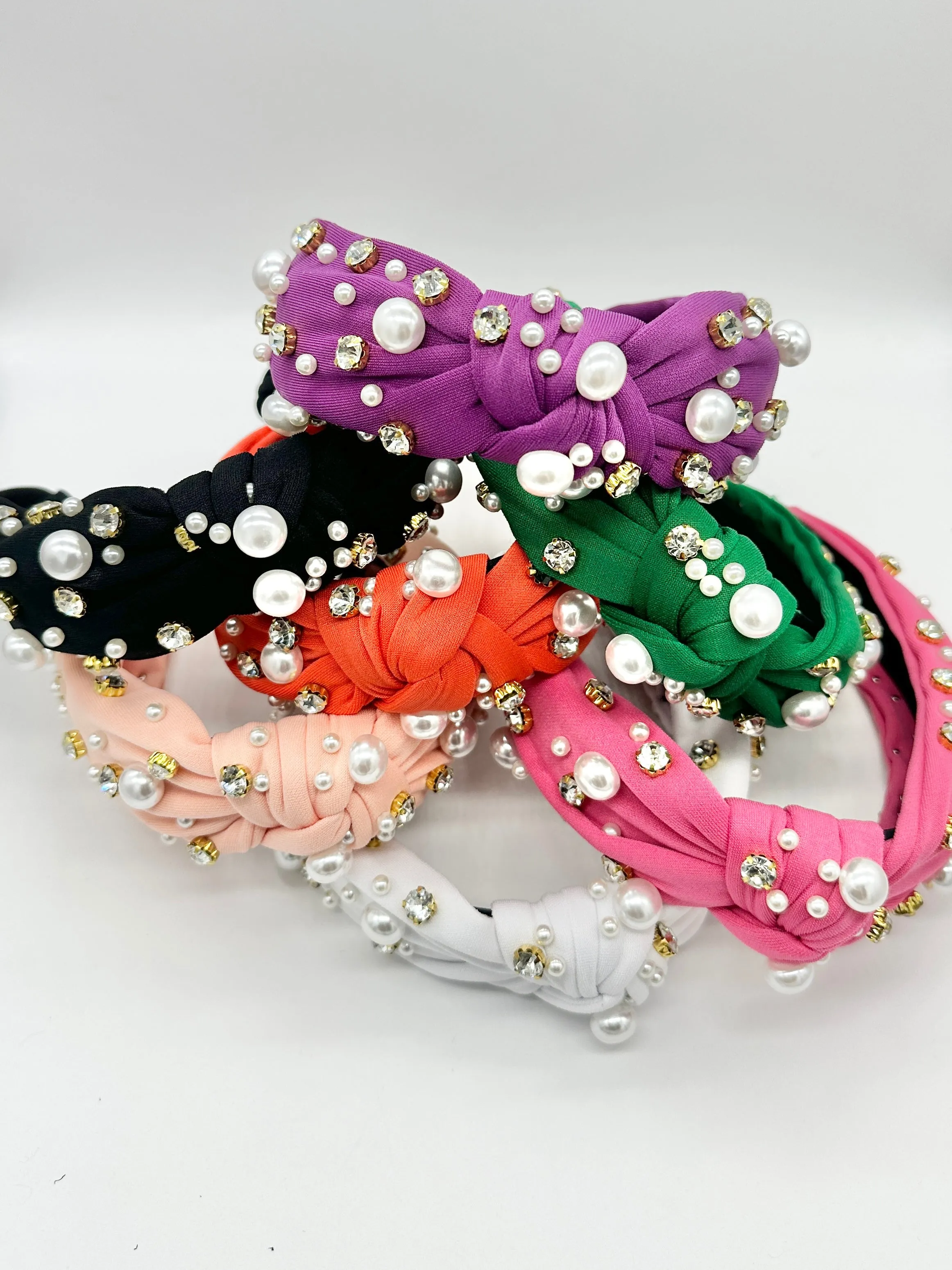 Rhinestone Pearl Topknot Headbands