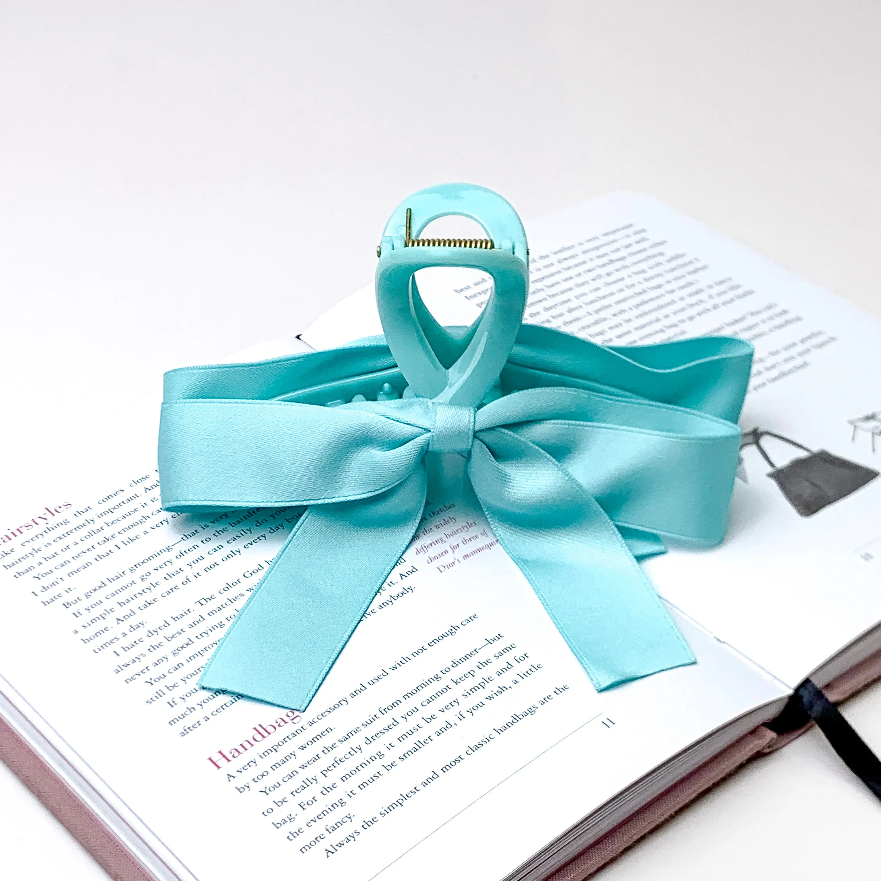 Ribbon Romance Loop Banana Hair Clip in Mint Blue