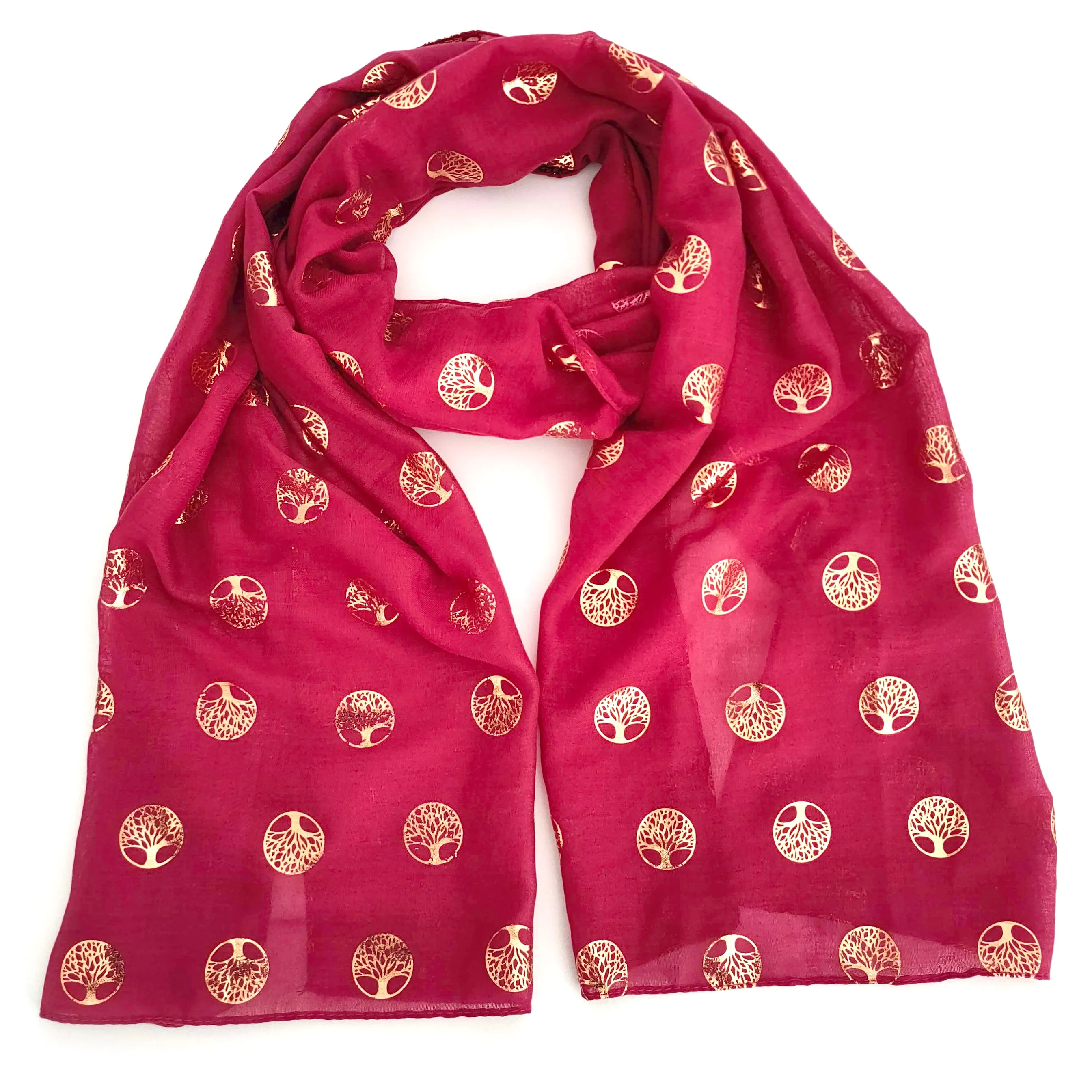 Rose Gold Tree of Life Scarf - Pink  (50x180cm)