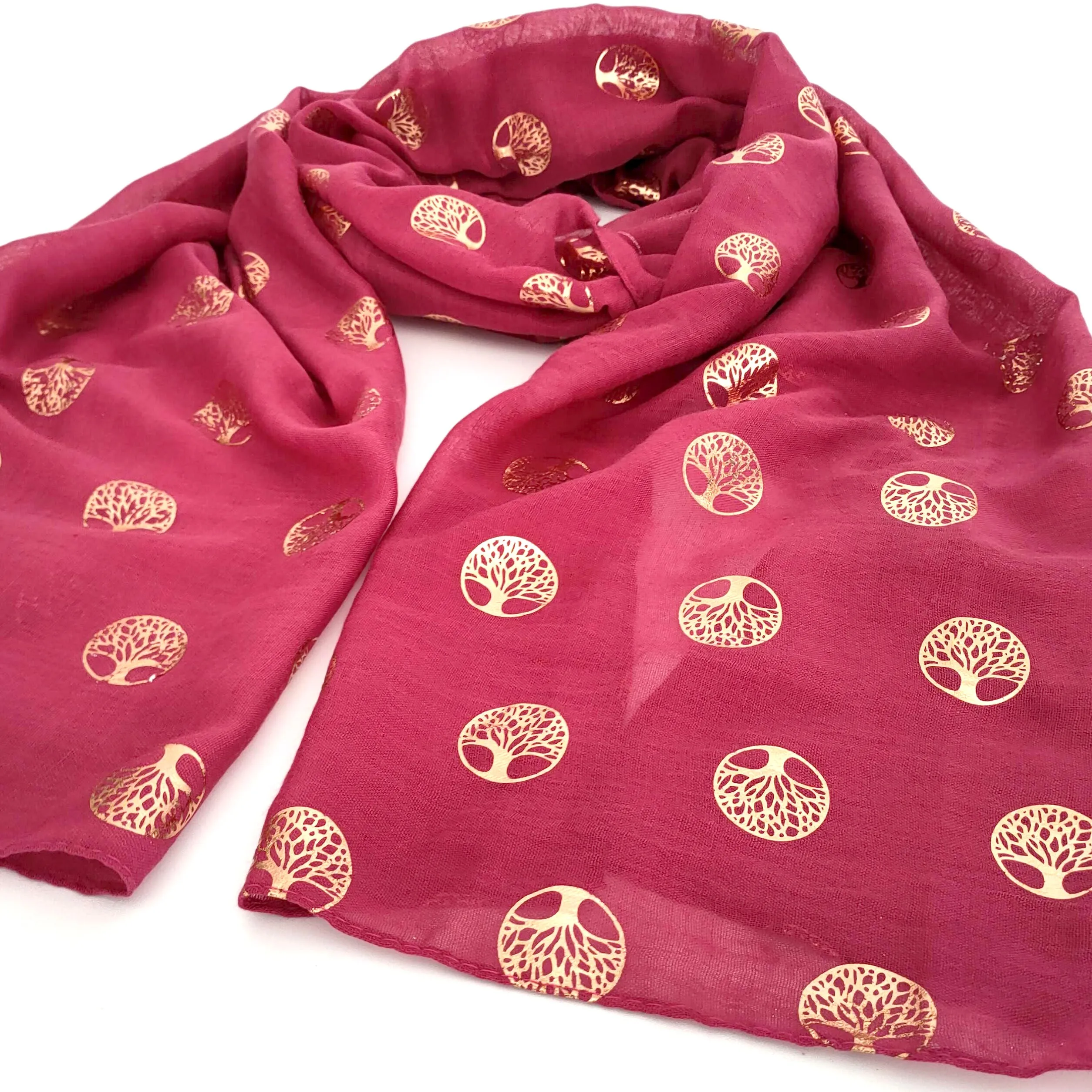 Rose Gold Tree of Life Scarf - Pink  (50x180cm)