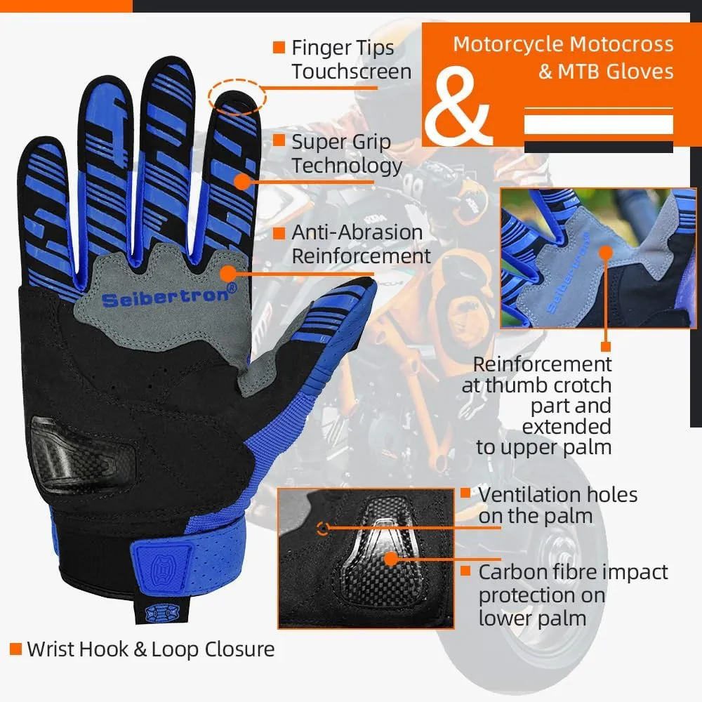 Seibertron Adult SPS-2/SPS-5 Unisex Touchscreen Road Racing Motorcycle MTB Sports Gloves