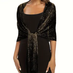 Shimmering Metallic Glam Shawl - Round Buckle Tassel Wrap - Perfect for Evening Parties & Weddings - A Versatile Dress-Up Accessory