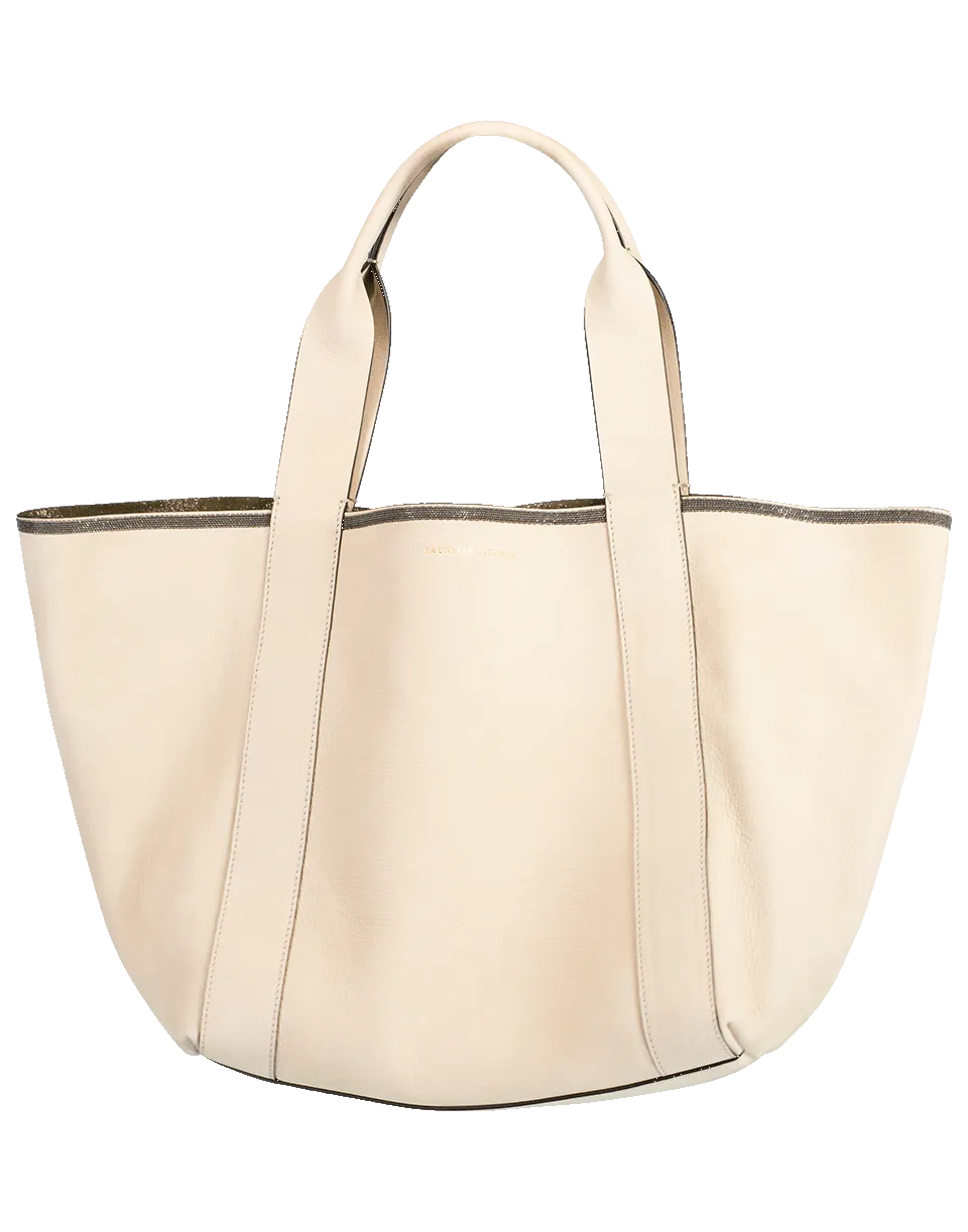 Small Monili Trim Leather Tote