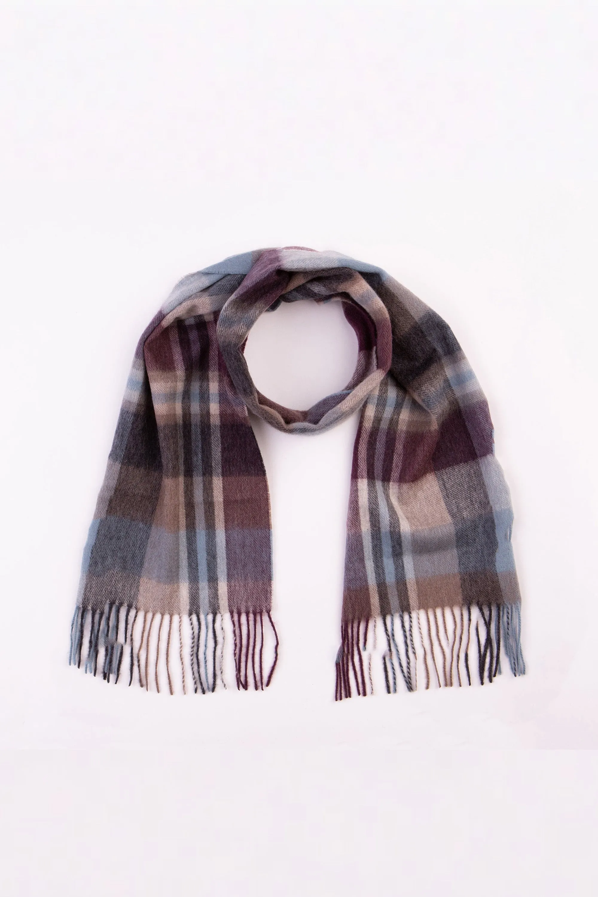 Square Check Lambswool Scarf - Damson