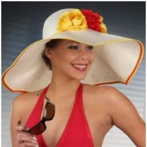 SS1004-Ladies resort beach hats with satin flowers