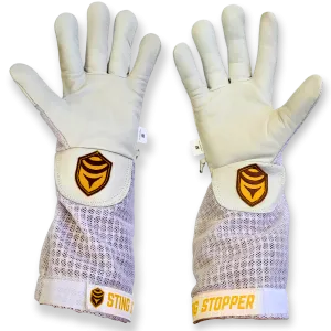 Sting Stopper Ventilated Goat Skin Beekeeping Gloves - Beekeeper White