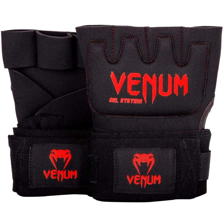 VENUM KONTACT MUAY THAI BOXING GEL GOLVES HANDWRAPS Black-Red