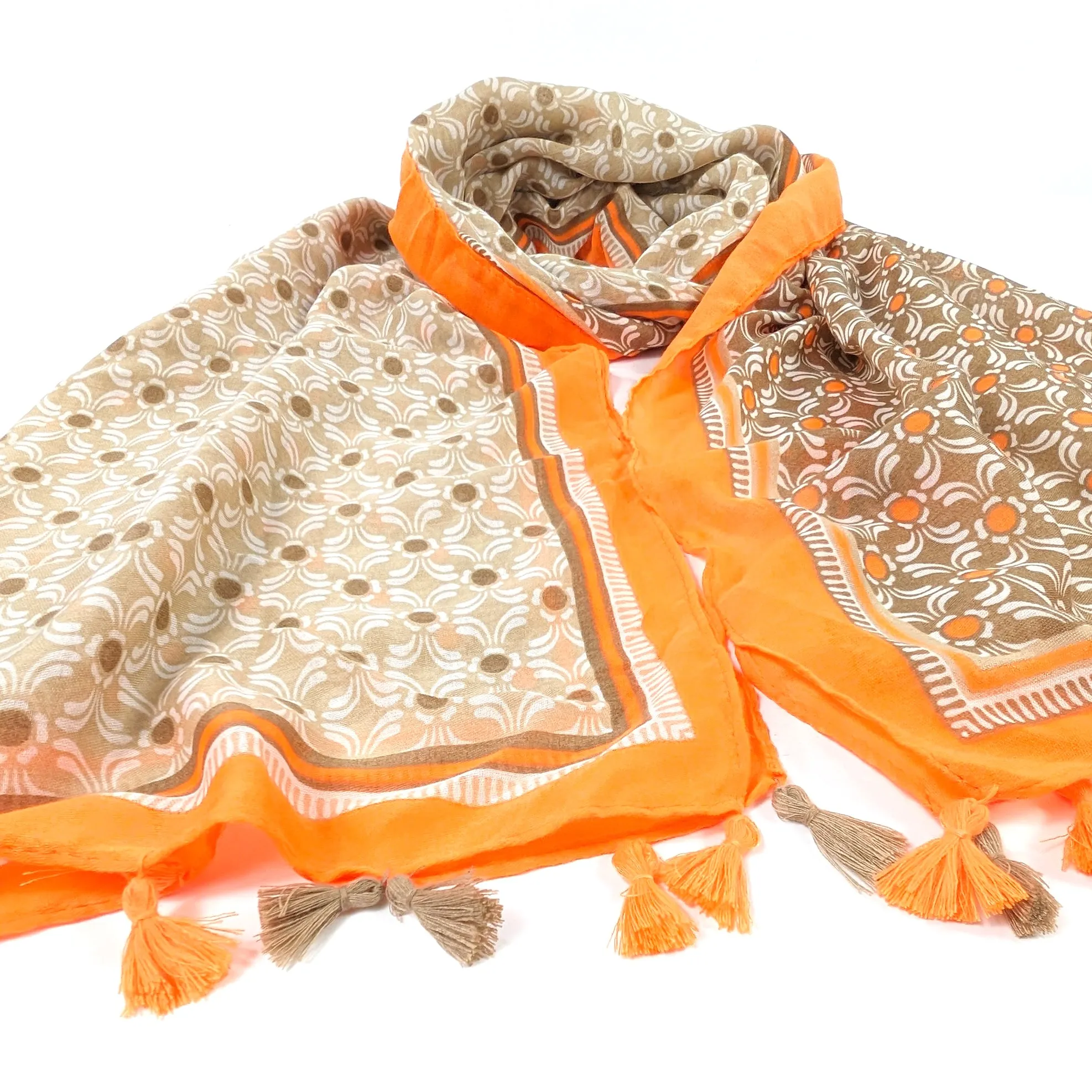 Vesta - Bright Patterned Scarf - Chocolate Orange (90x180cm)