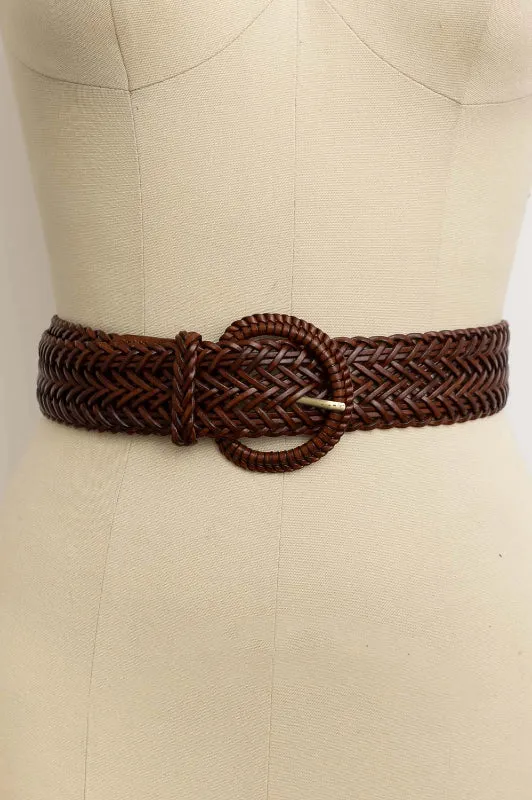 wide braided belt - camel