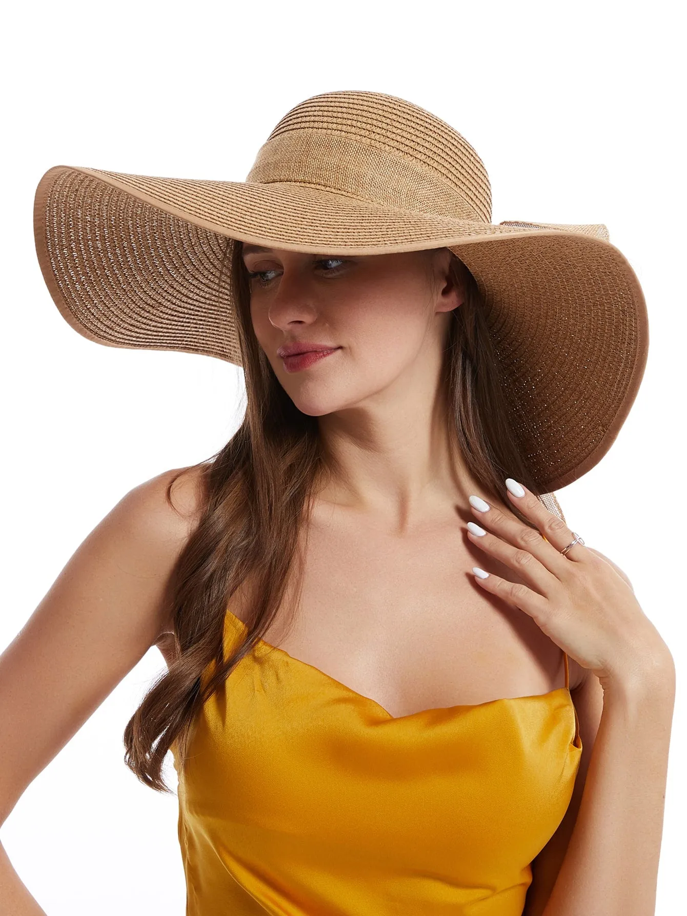 Women's Big Brim Sun Hat Floppy Foldable Bowknot Straw Hat Summer Beach Hat