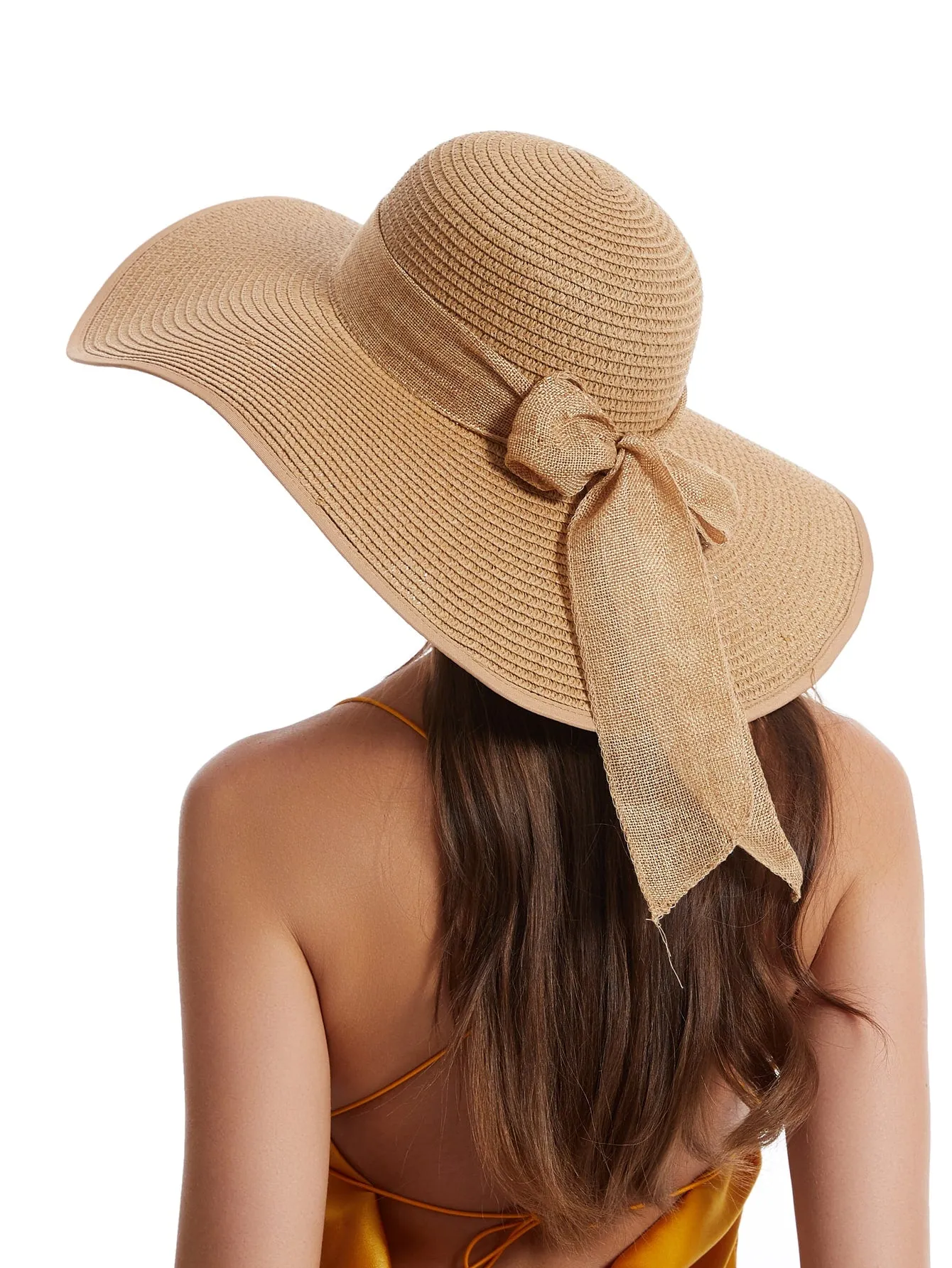 Women's Big Brim Sun Hat Floppy Foldable Bowknot Straw Hat Summer Beach Hat