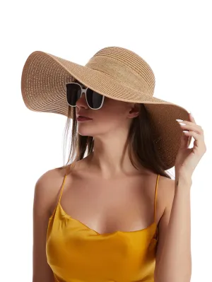 Women's Big Brim Sun Hat Floppy Foldable Bowknot Straw Hat Summer Beach Hat