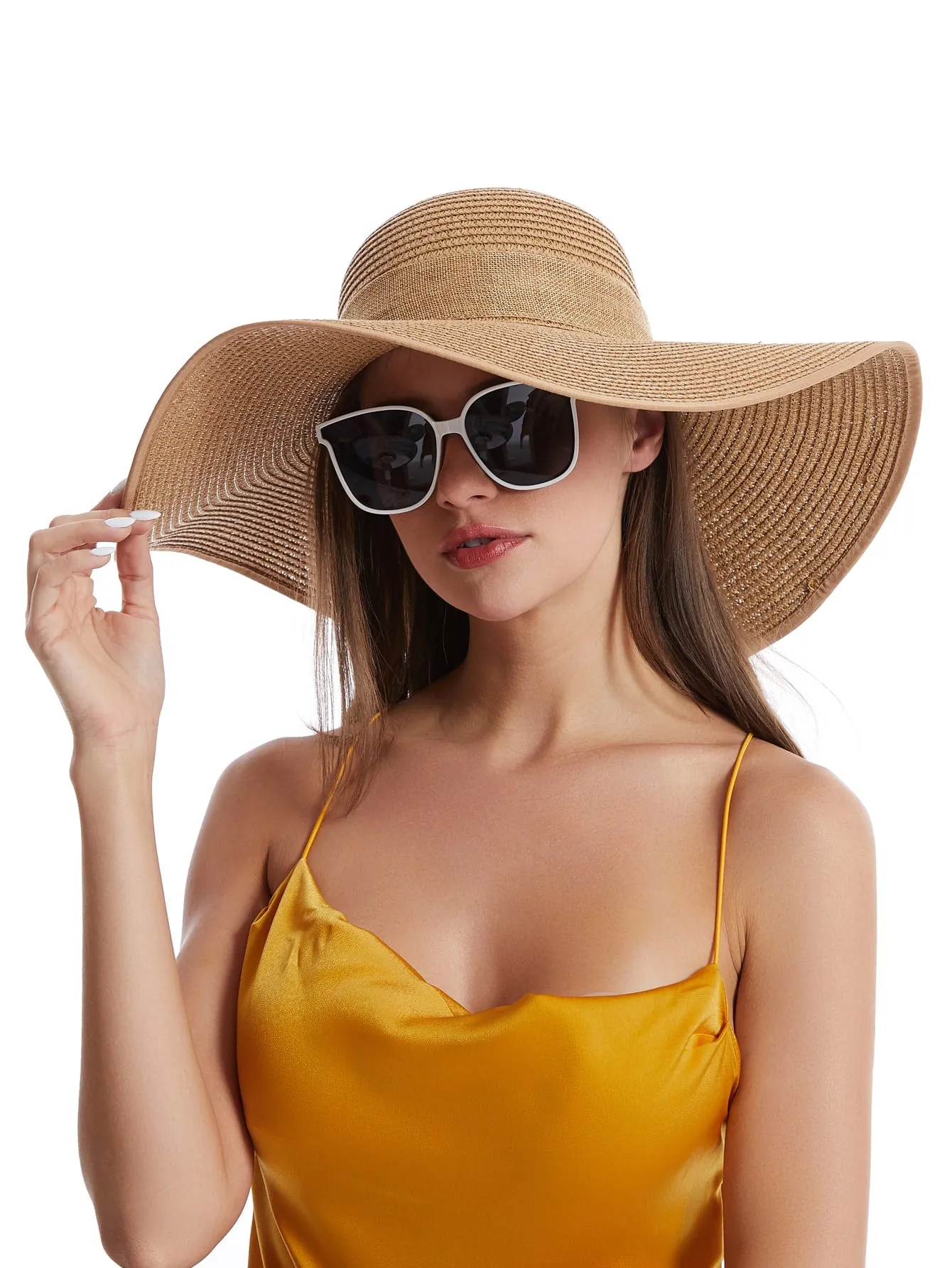 Women's Big Brim Sun Hat Floppy Foldable Bowknot Straw Hat Summer Beach Hat