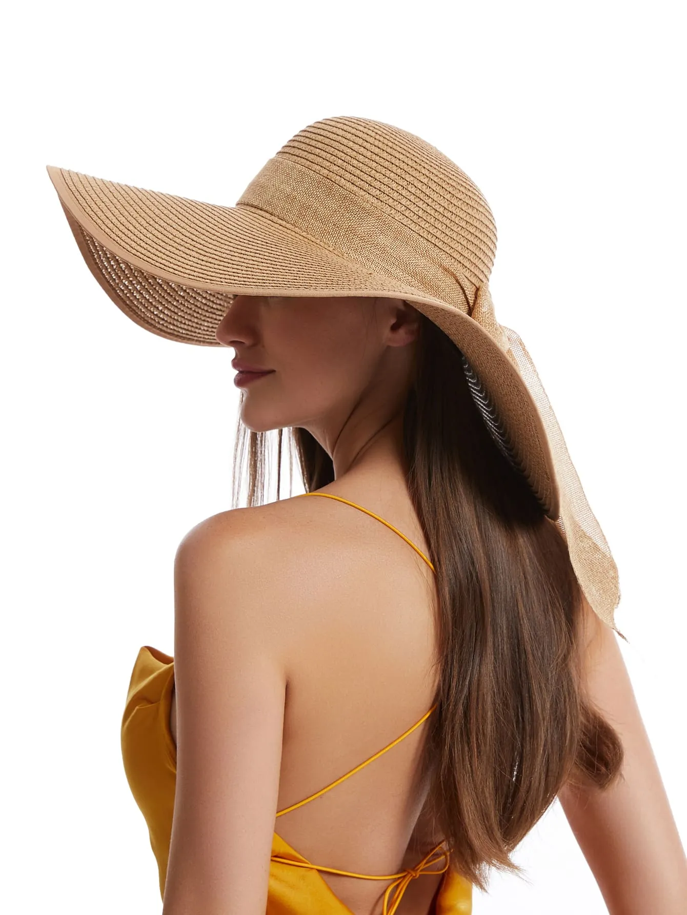 Women's Big Brim Sun Hat Floppy Foldable Bowknot Straw Hat Summer Beach Hat