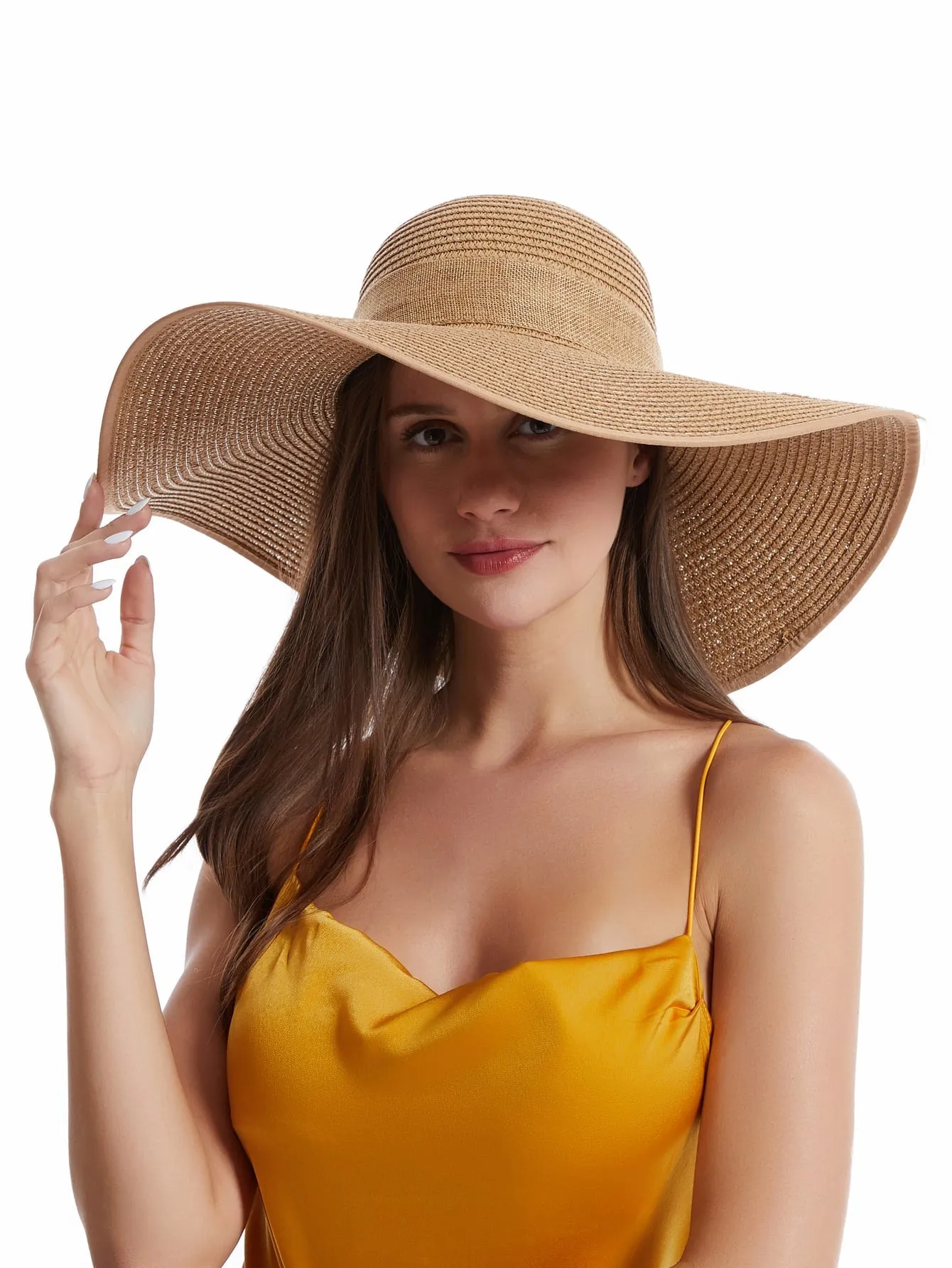 Women's Big Brim Sun Hat Floppy Foldable Bowknot Straw Hat Summer Beach Hat