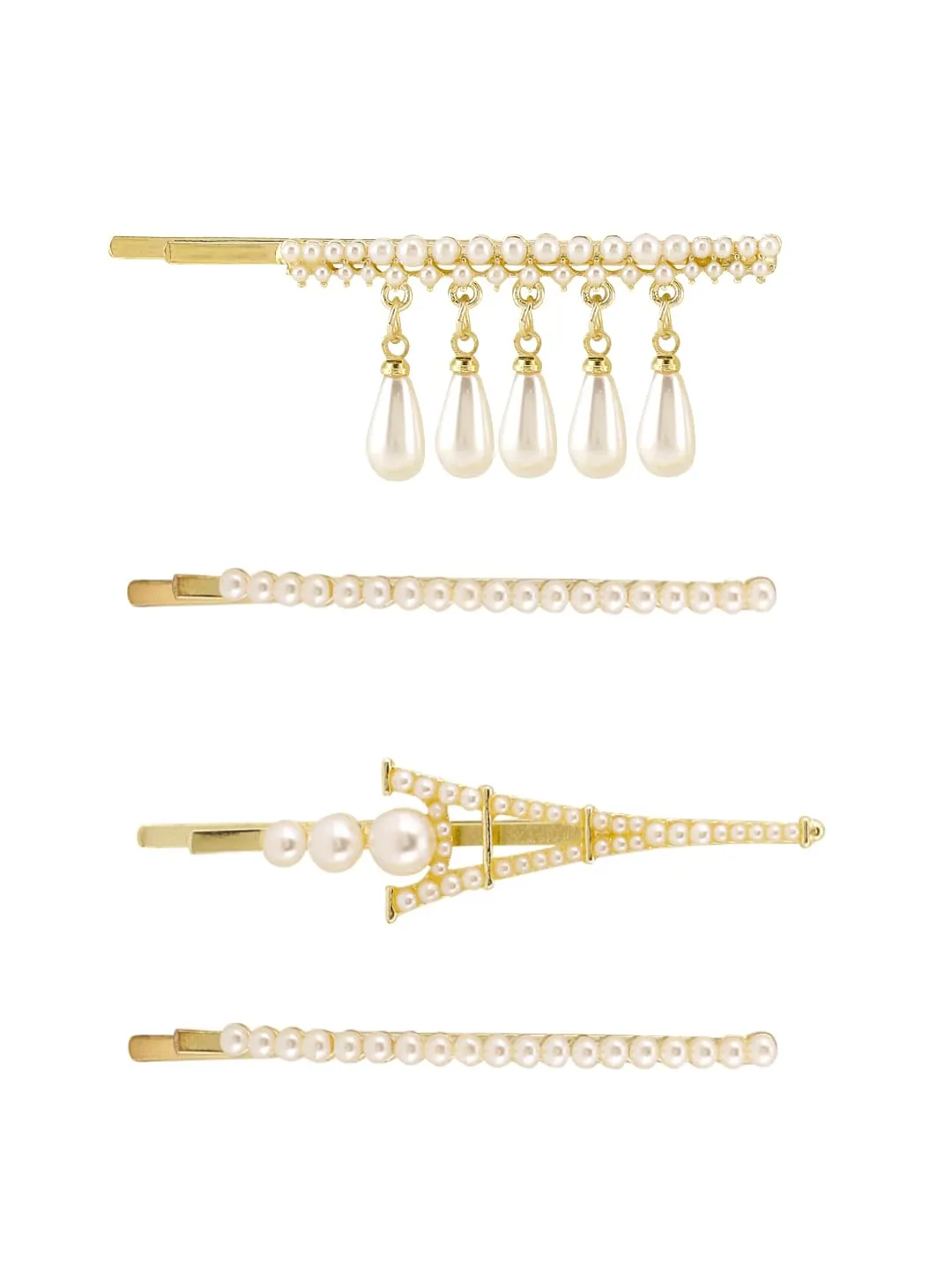 Yellow Chimes Combo of 2 Set 4 pcs Elegant Pearl Hair Clip Alligator Clip Bobby Pin Accessories for Women Girls